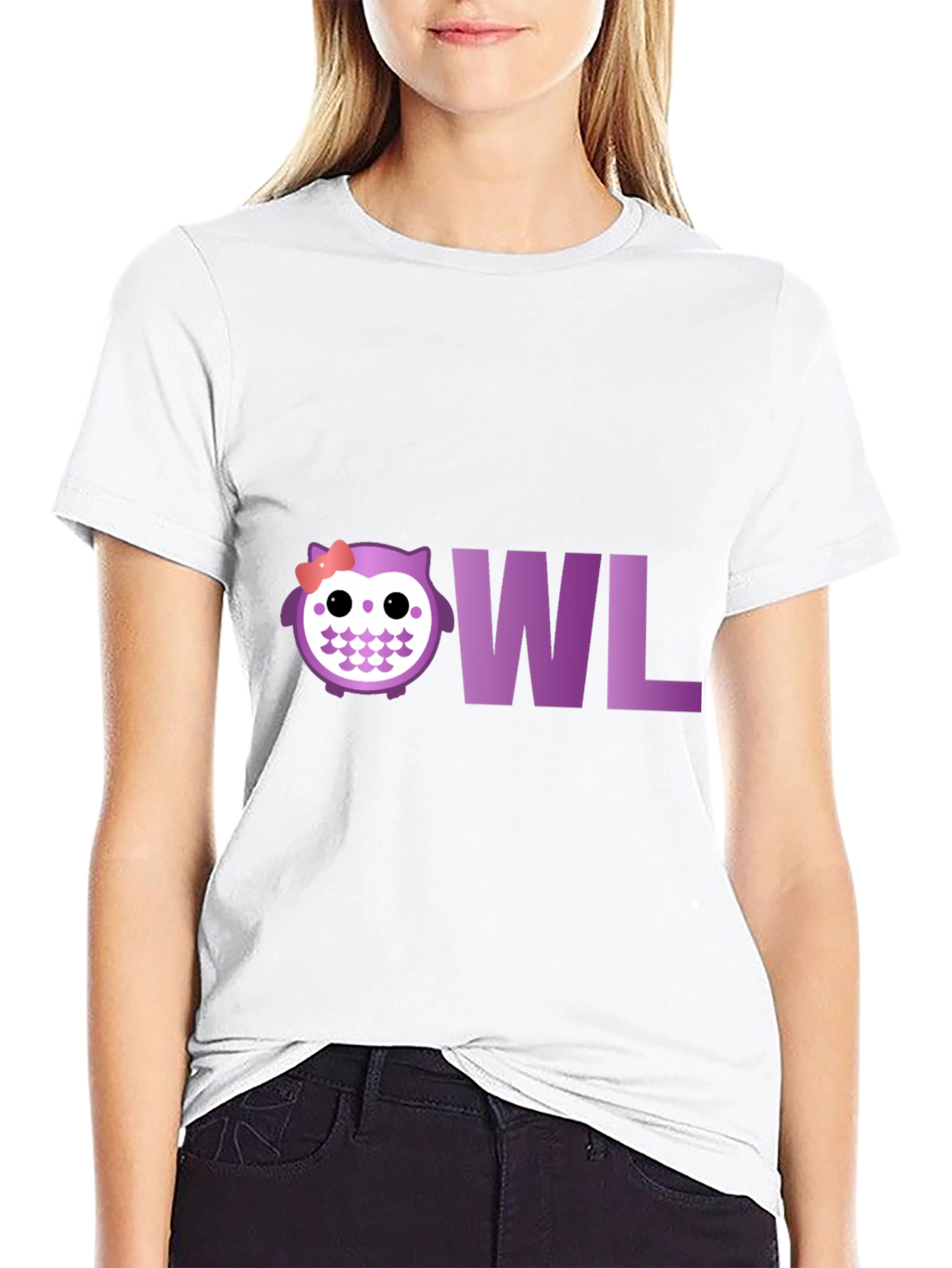 Black Cute Owl T-Shirt - Purple Graphic Tee view 9