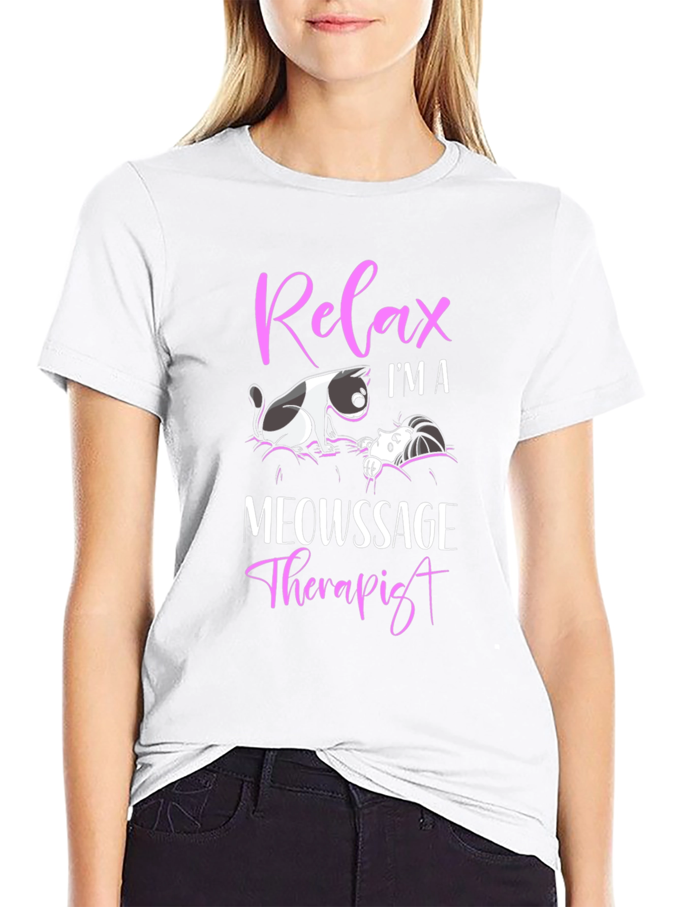 Black Relax I'm a Meowssage Therapist Black T-Shirt view 9