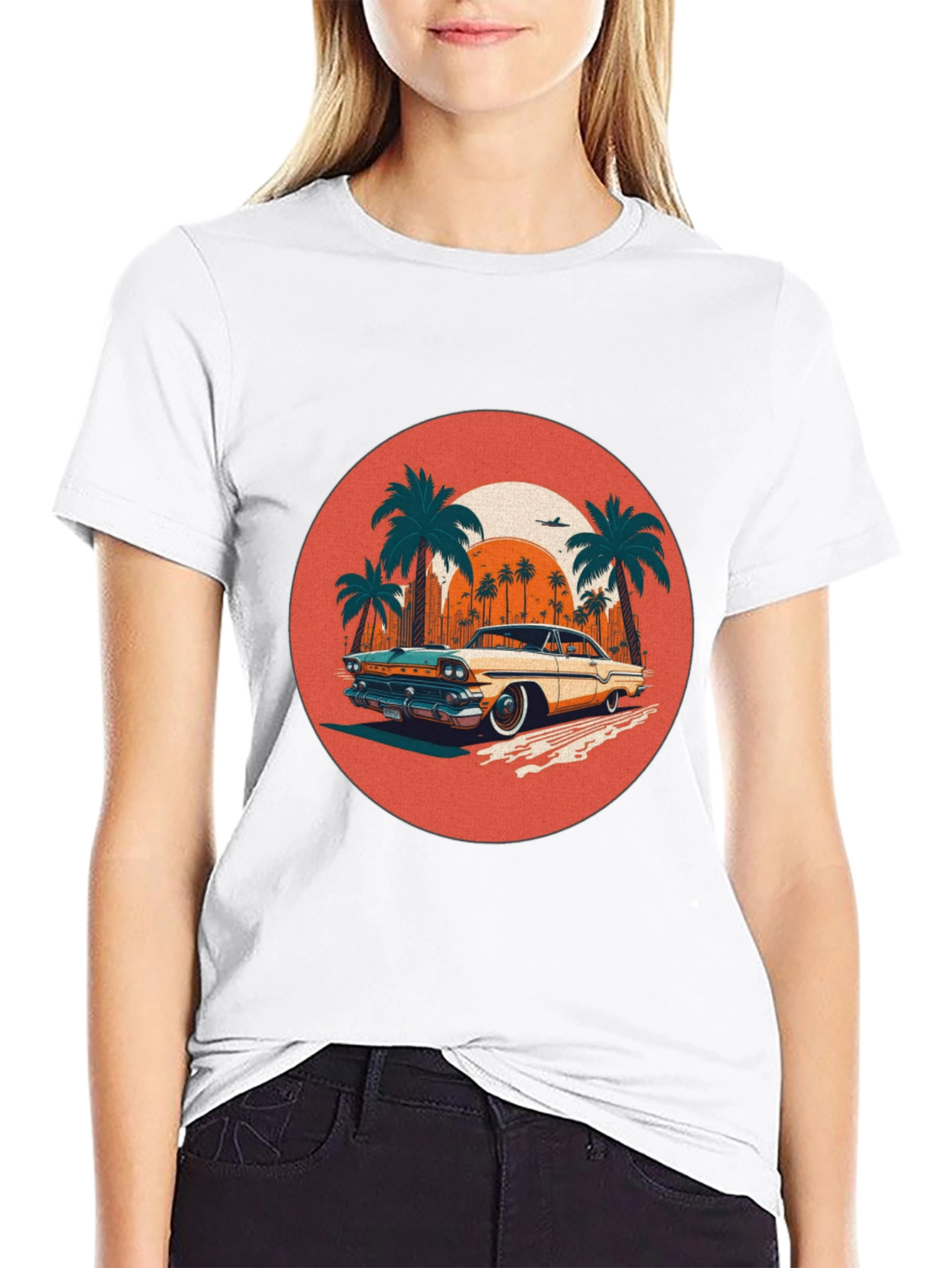 Black Retro Car & Palms Graphic Tee view 9