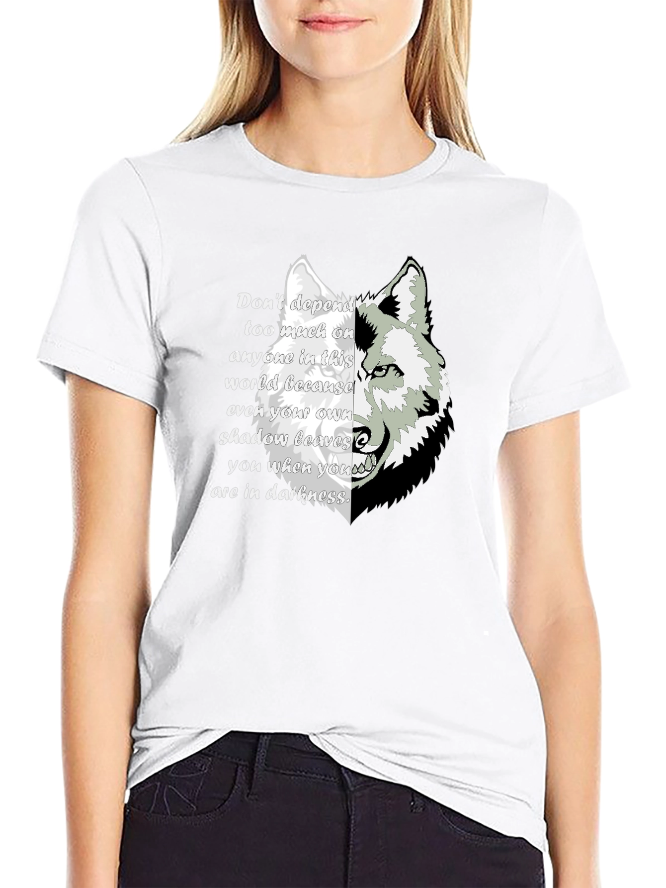 Black Wolf Shadow Graphic T-Shirt - Inspirational Quote Tee view 9