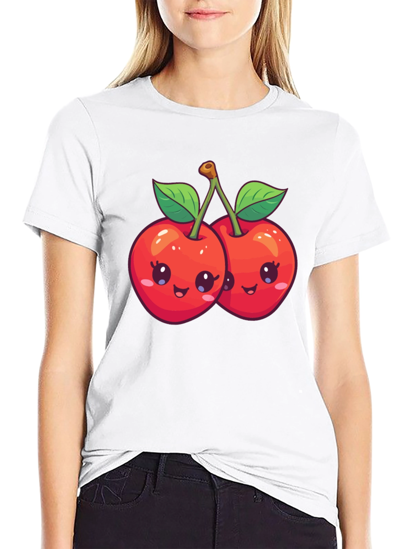 Black Kawaii Cherry Graphic Tee - Cute Fruit Shirt view 9