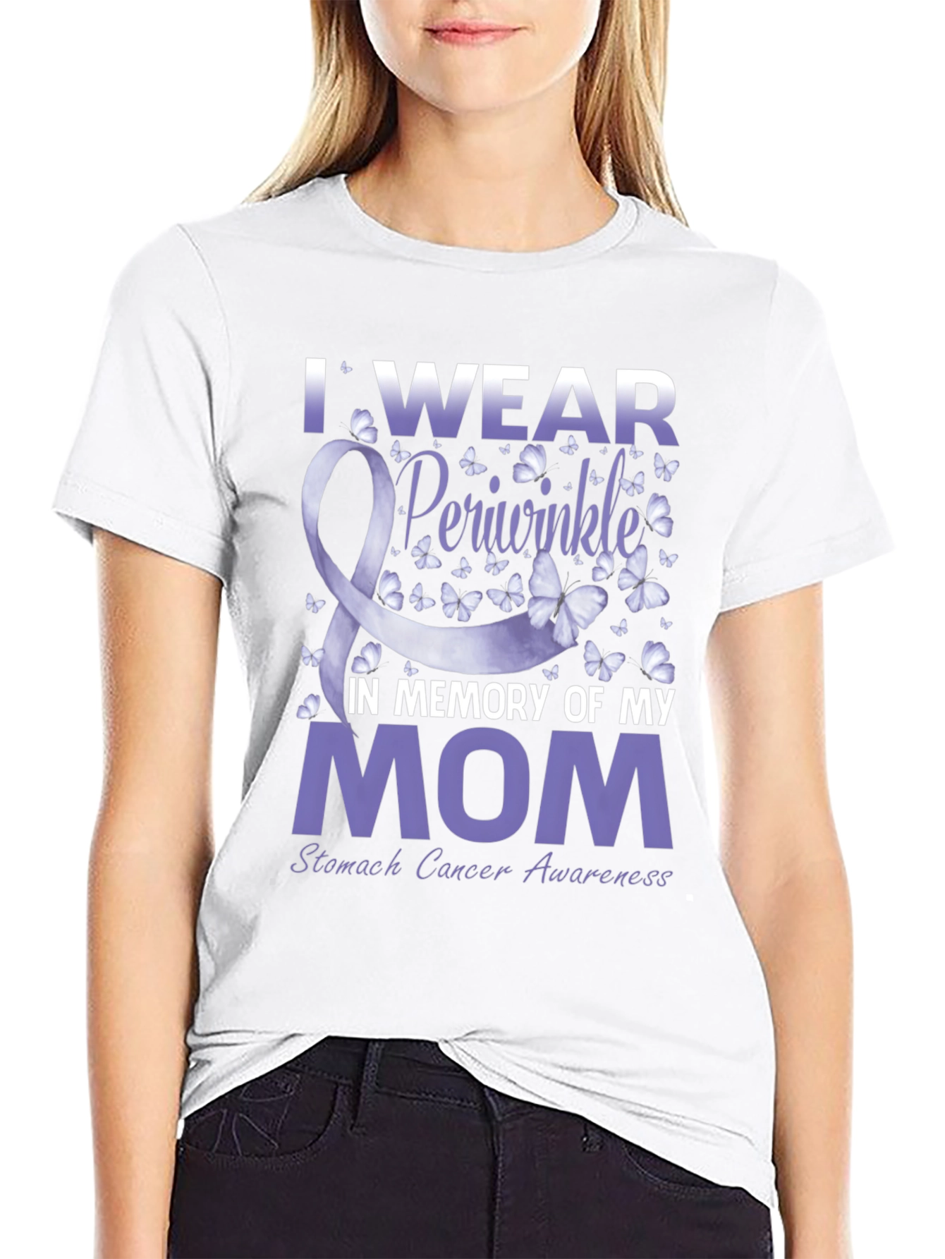 Black I Wear Periwinkle Stomach Cancer Awareness T-Shirt view 9