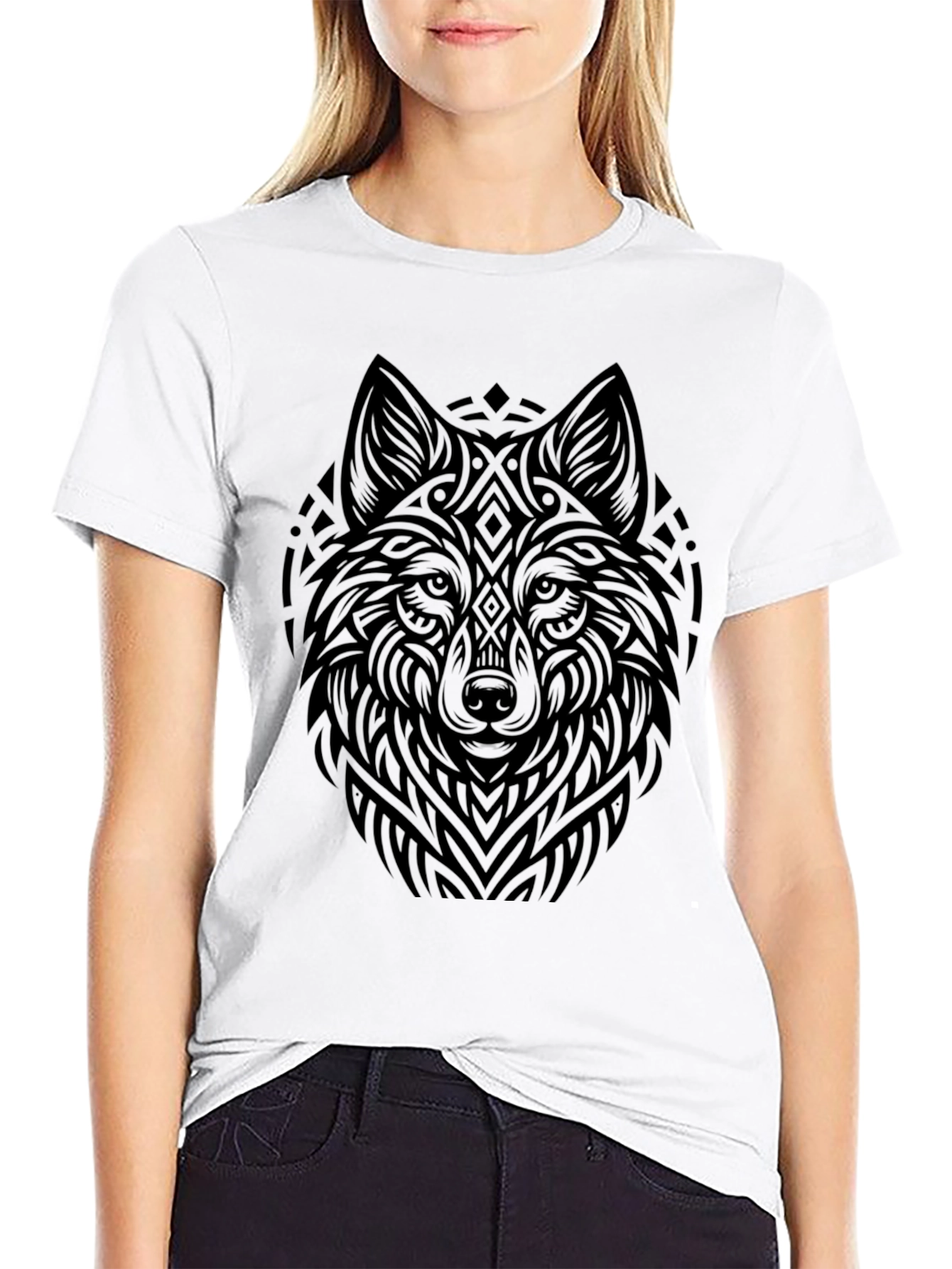 Black Wolf Graphic Print Black T-Shirt view 9