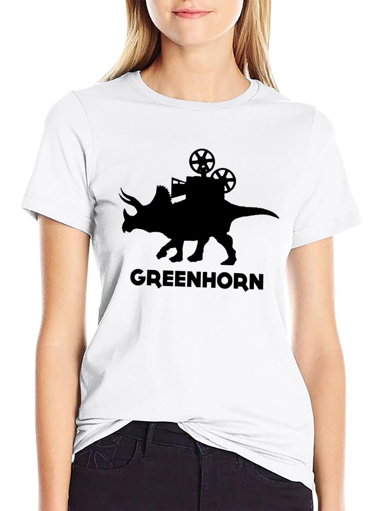 Black Greenhorn Triceratops Movie Projector Black T-Shirt view 9