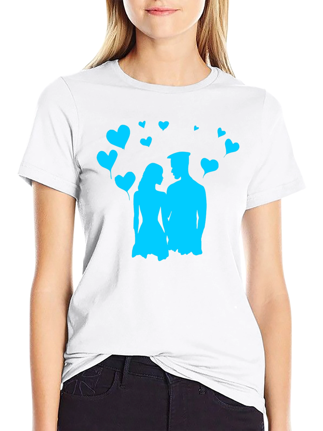 Black Couple's Love T-Shirt - Black with Blue Heart Design view 9