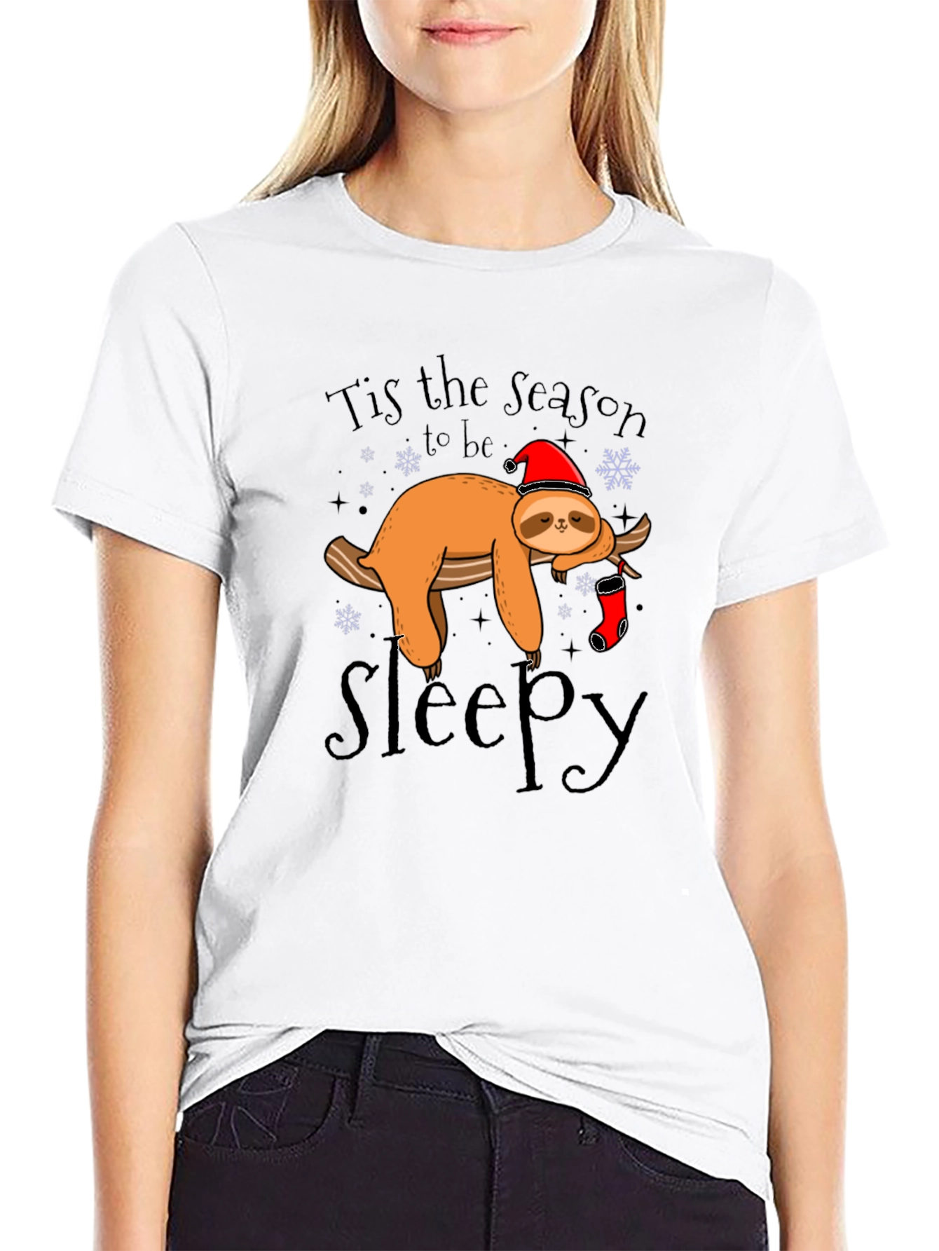 Black Tis the Season to be Sleepy Sloth Graphic T-Shirt view 9