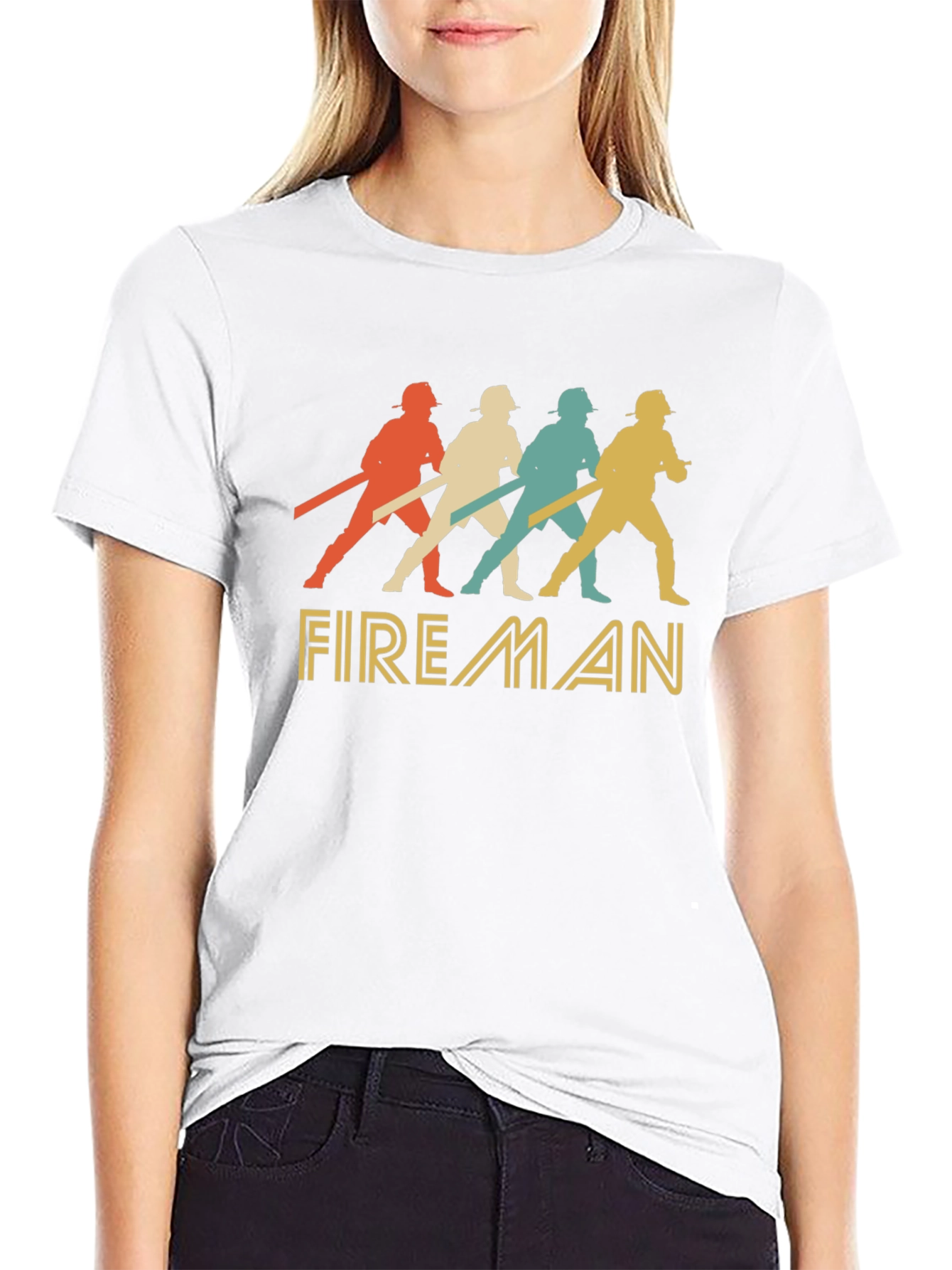 Black Retro Fireman Graphic Tee - Vintage Style Firefighter Shirt view 9