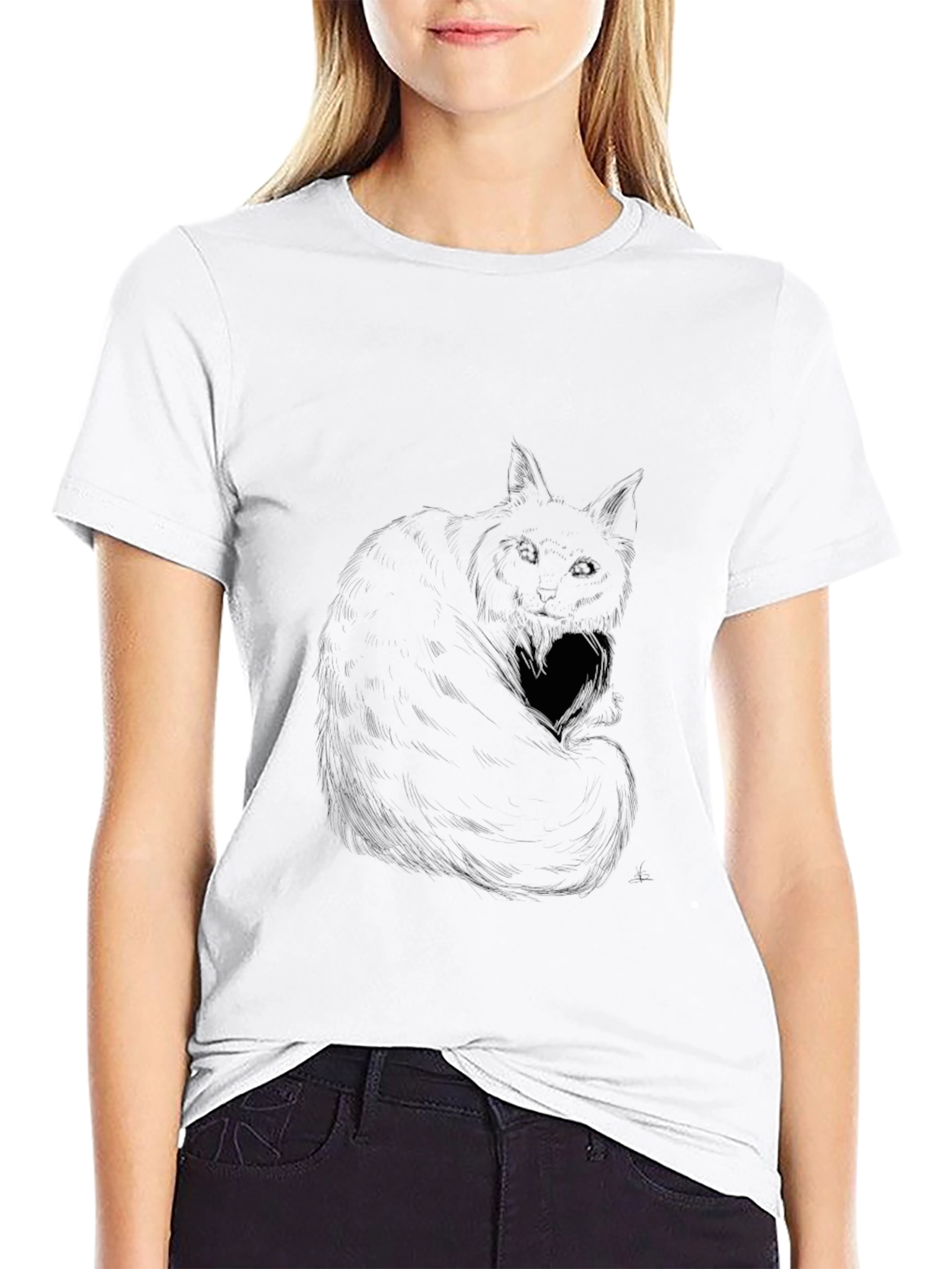 Black Black Cat Heart Graphic Tee - Soft Cotton Blend view 9