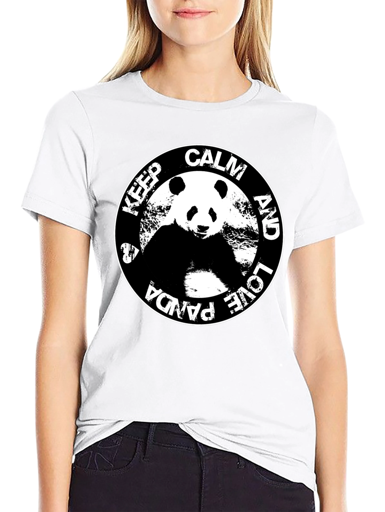 Black Keep Calm & Love Panda T-Shirt - Black Cotton Tee view 9