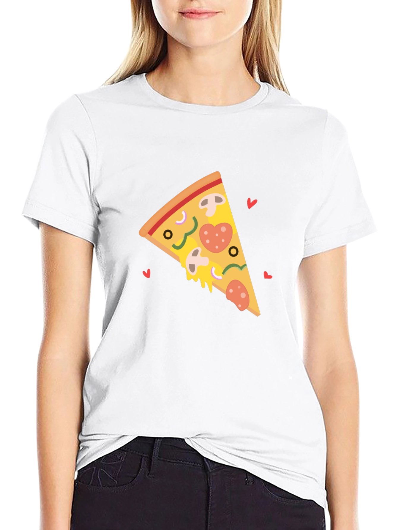 Black Pizza Slice Heart Black T-Shirt view 9