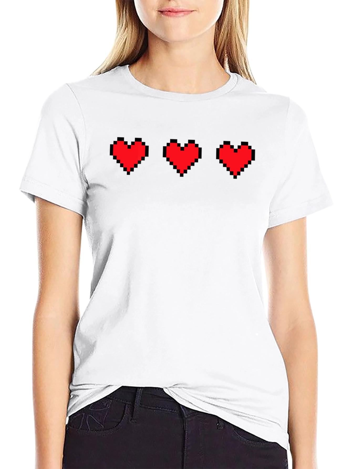 Black Pixel Heart Gamer Tee - Black Graphic T-Shirt view 9