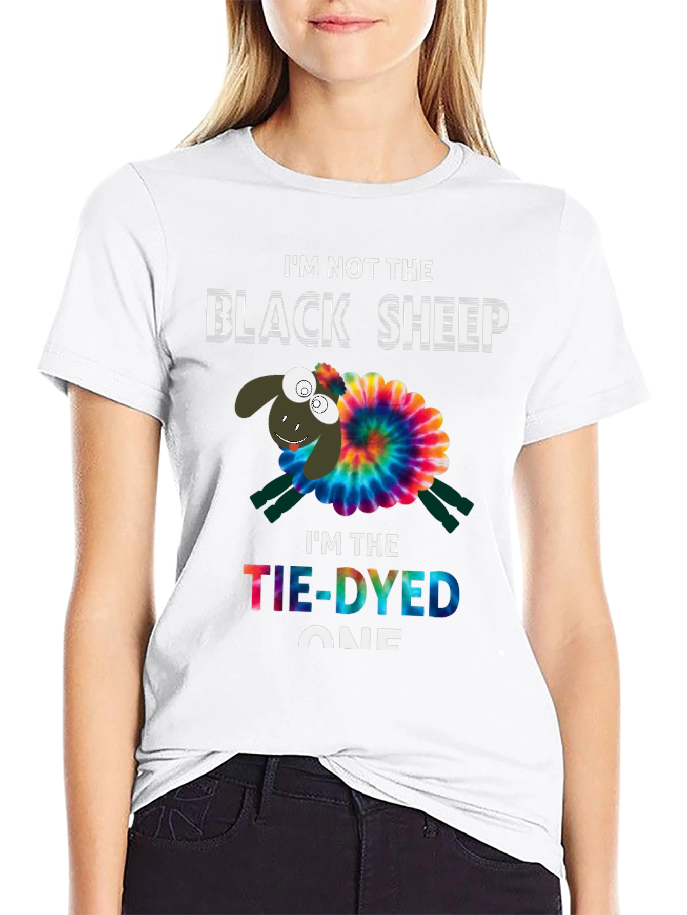 Black Tie-Dyed Sheep Graphic Tee - Unique & Fun T-Shirt view 9