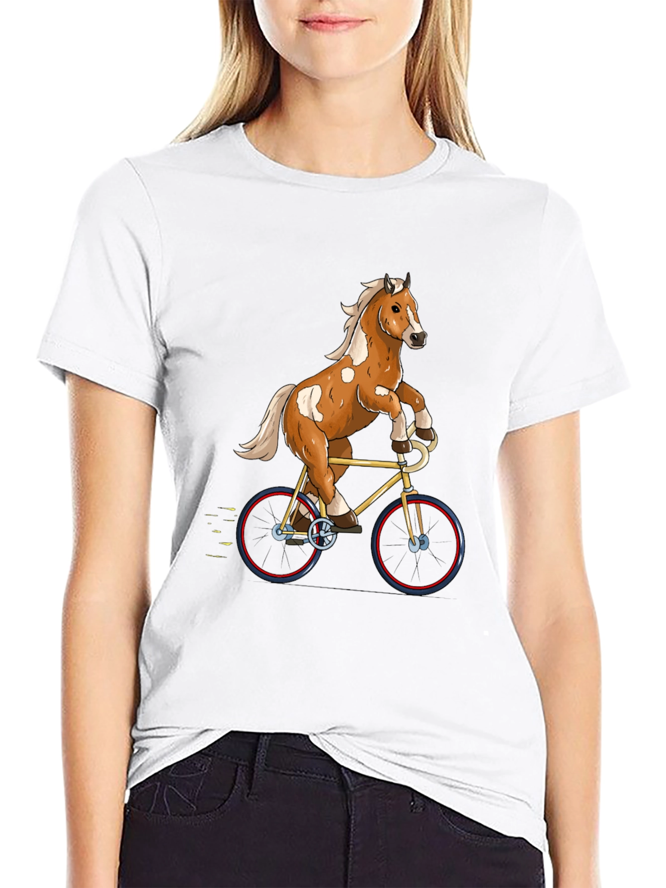Black Horse Riding Bicycle Graphic Tee view 9