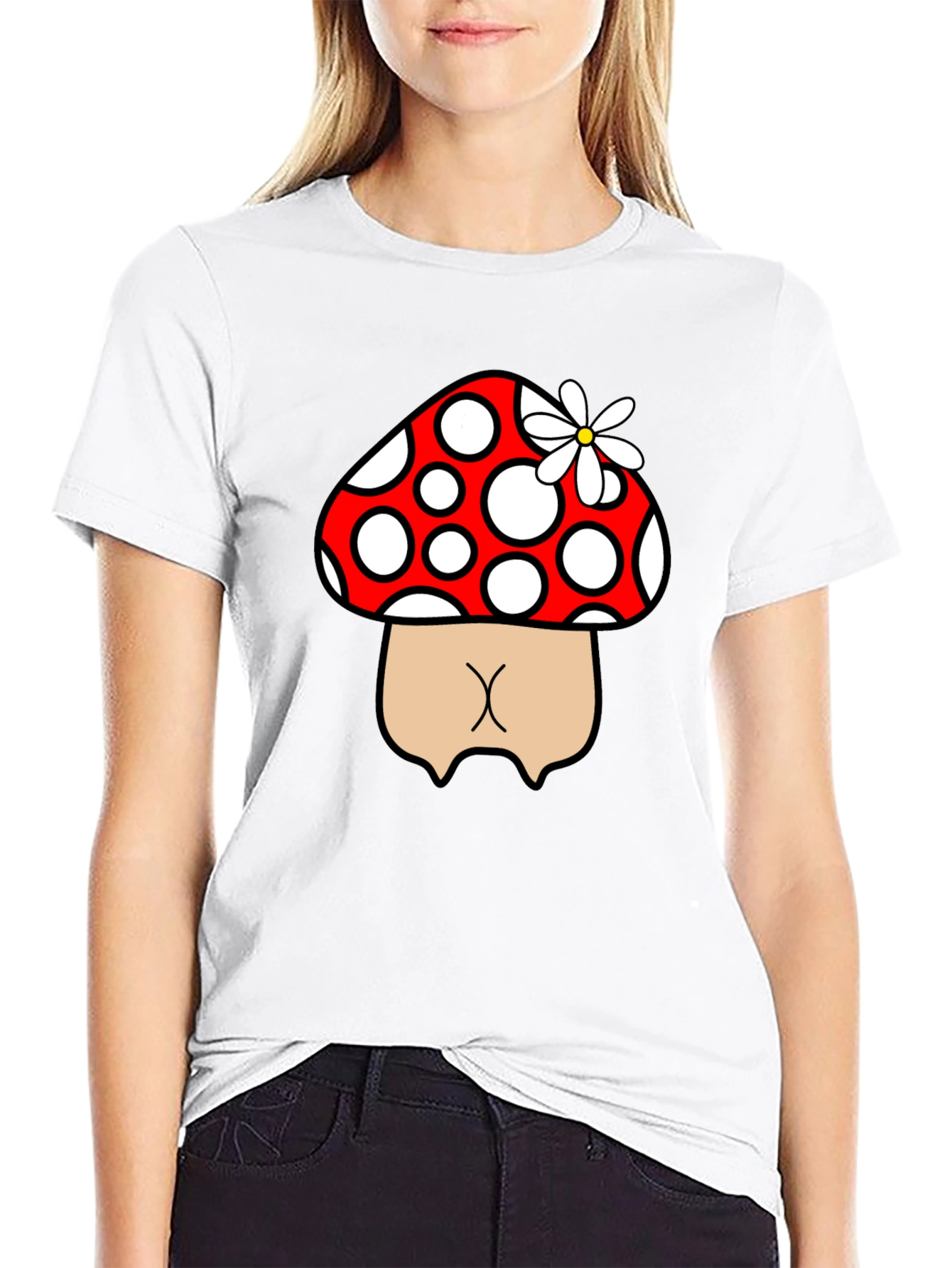 Black Mushroom Butt Funny Graphic Tee - Black view 9