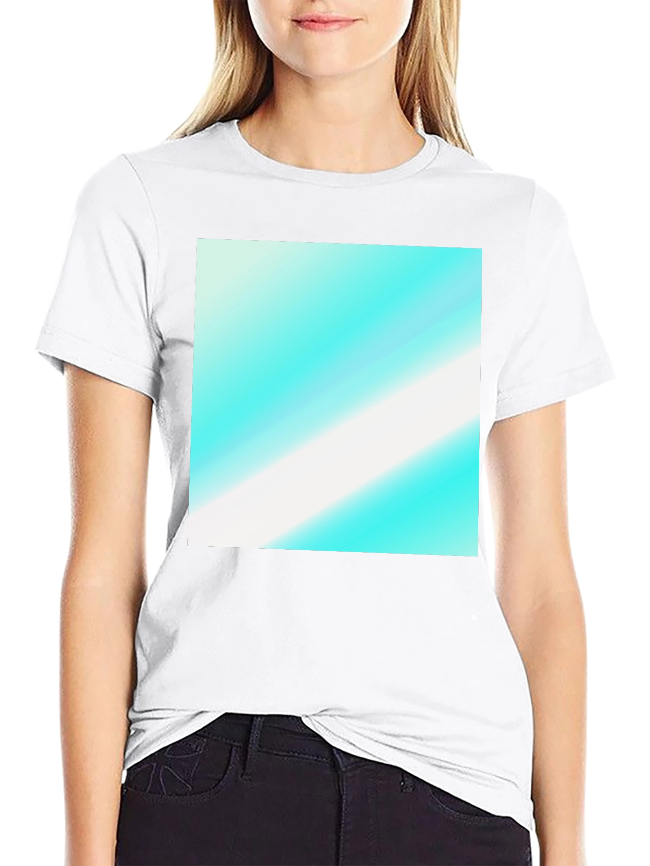 Black Modern Graphic Tee - Aqua & White Diagonal Design view 9