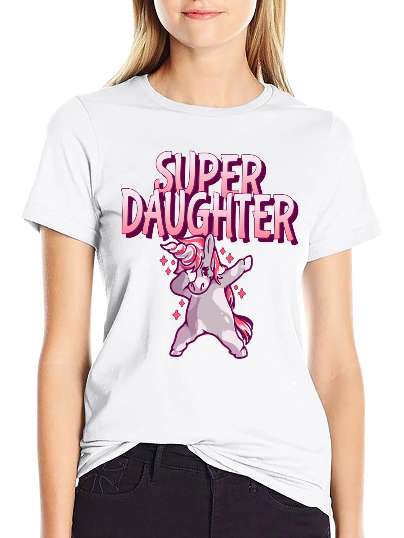 Black Super Daughter Unicorn Dab T-Shirt view 9