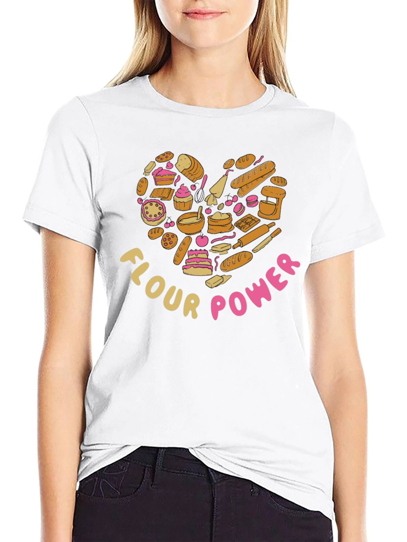 Black Flour Power Baker's Heart Graphic T-Shirt view 9