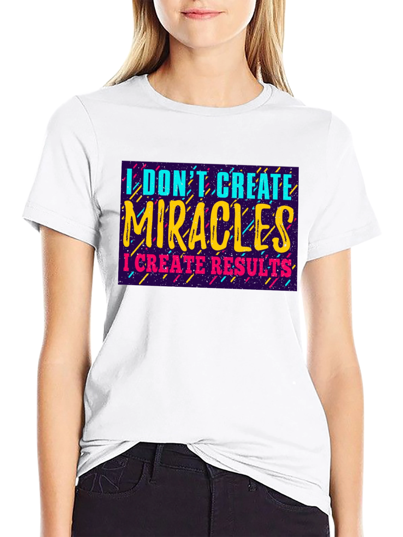 Black I Don't Create Miracles T-Shirt view 9