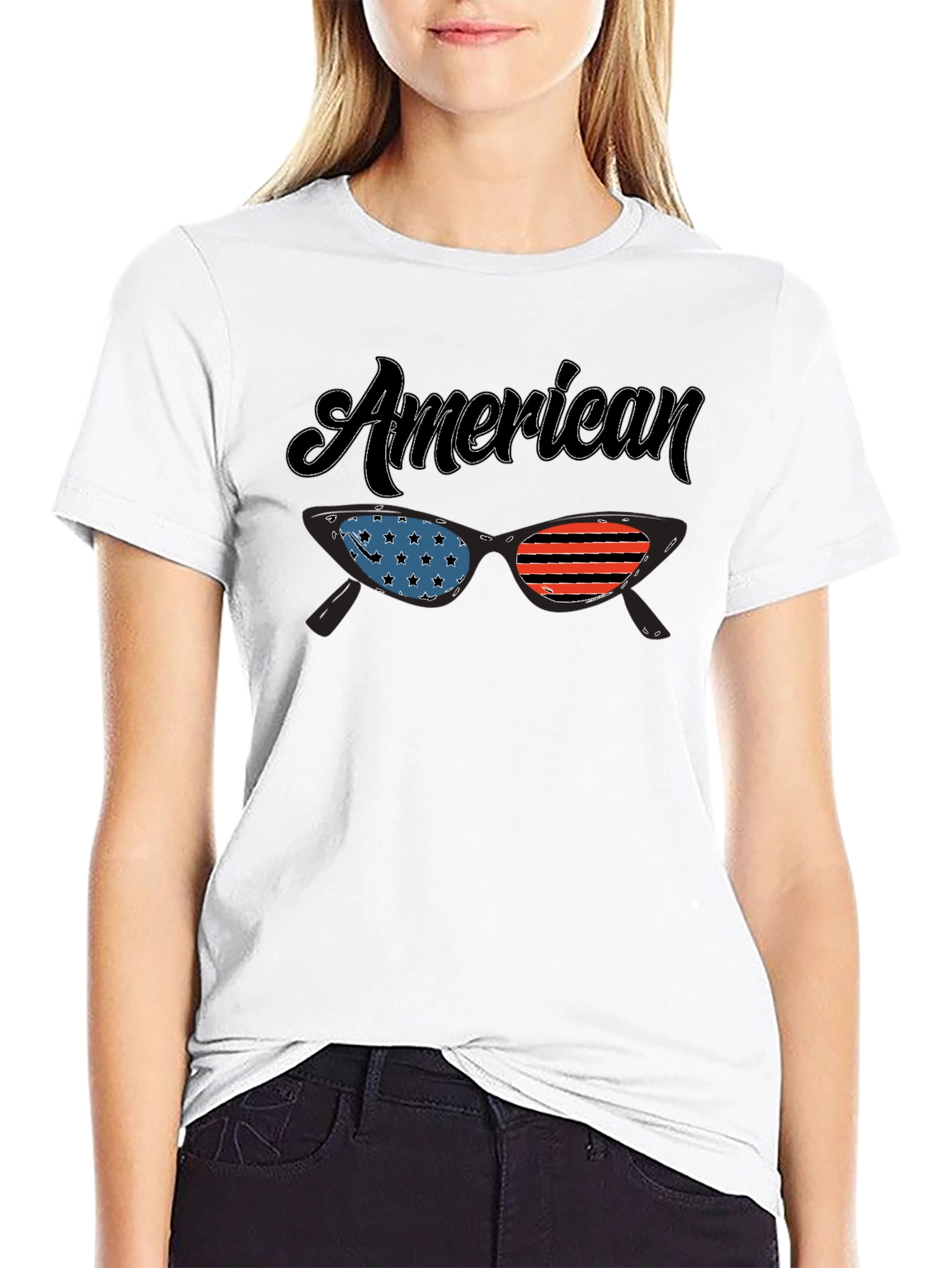 Black American Flag Sunglasses Graphic T-Shirt view 9