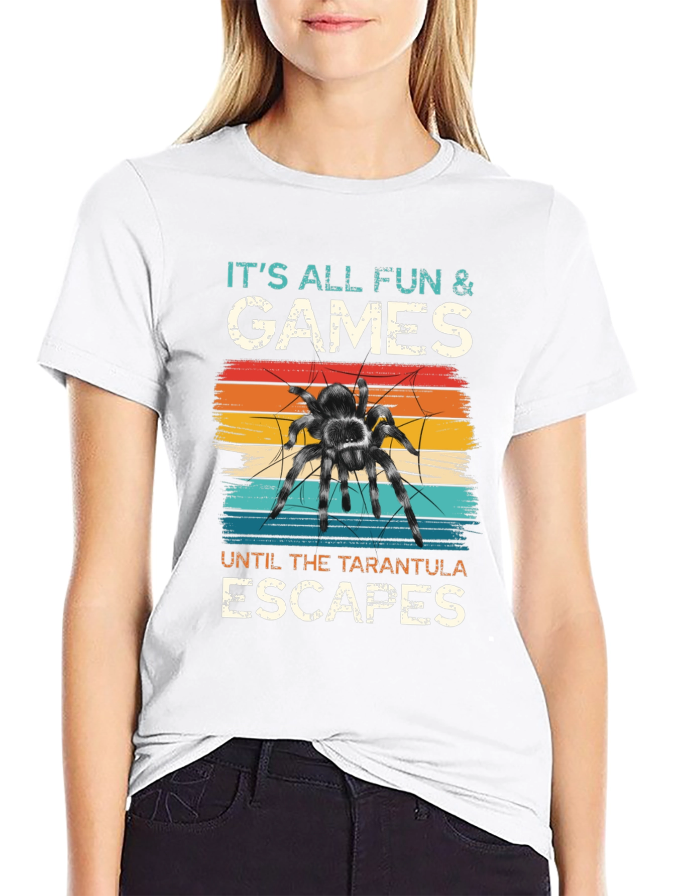 Black Tarantula Escape Black T-Shirt - Fun & Games Design view 9