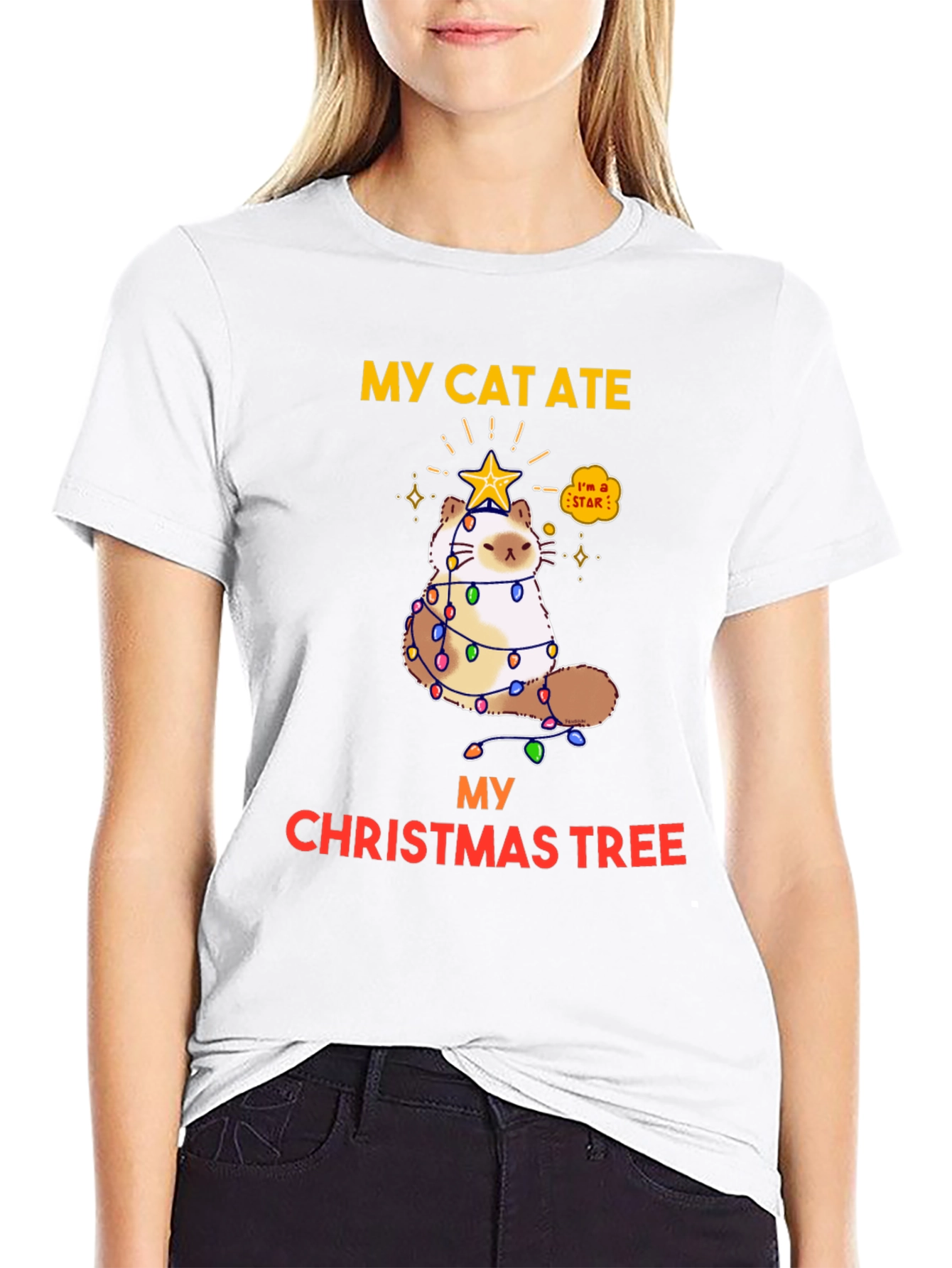 Black My Cat Ate My Christmas Tree T-Shirt view 9