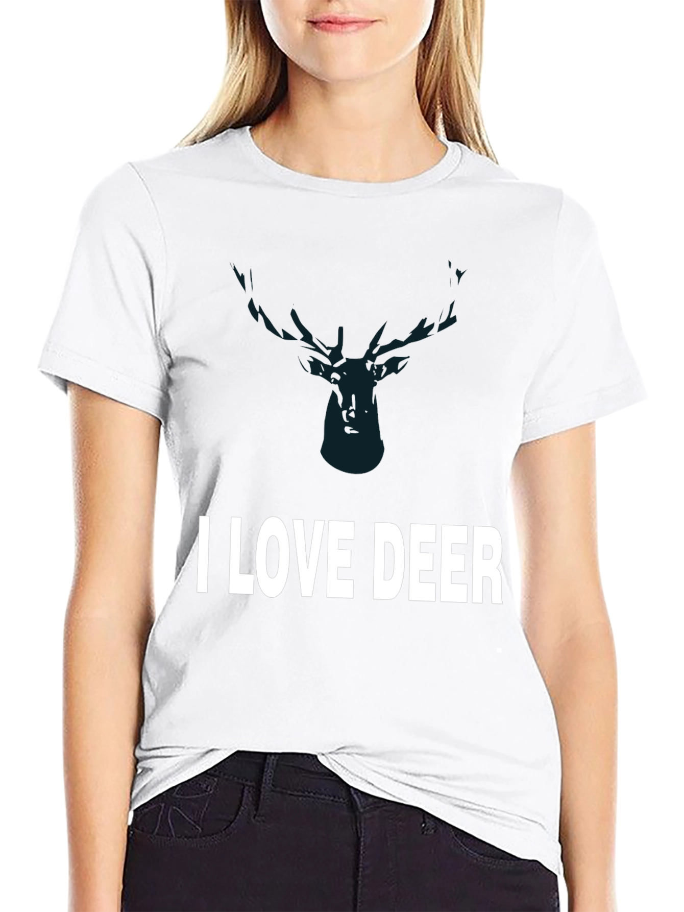 Black I Love Deer Graphic Tee - Black Cotton T-Shirt view 9