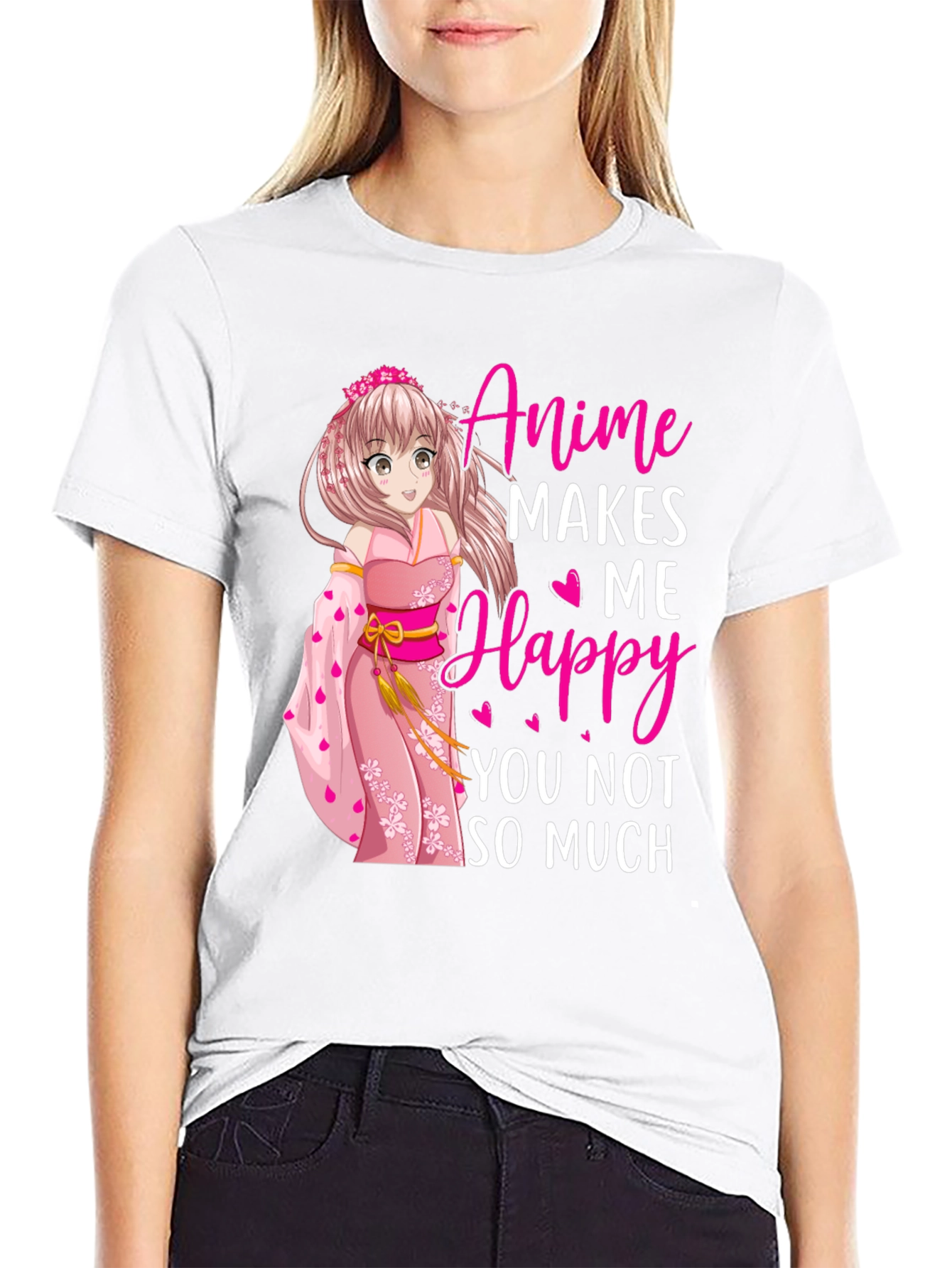 Black Anime Makes Me Happy T-Shirt view 9