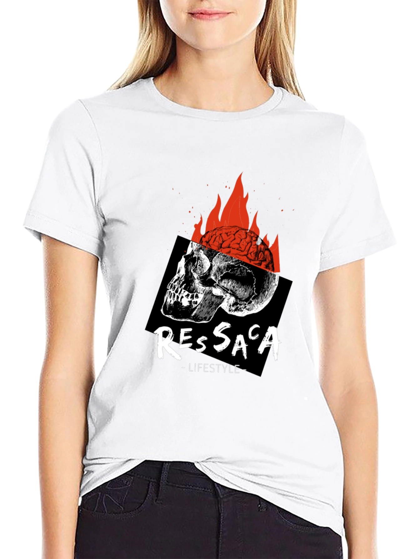 Black Edgy Skull & Brain Fire T-Shirt view 9