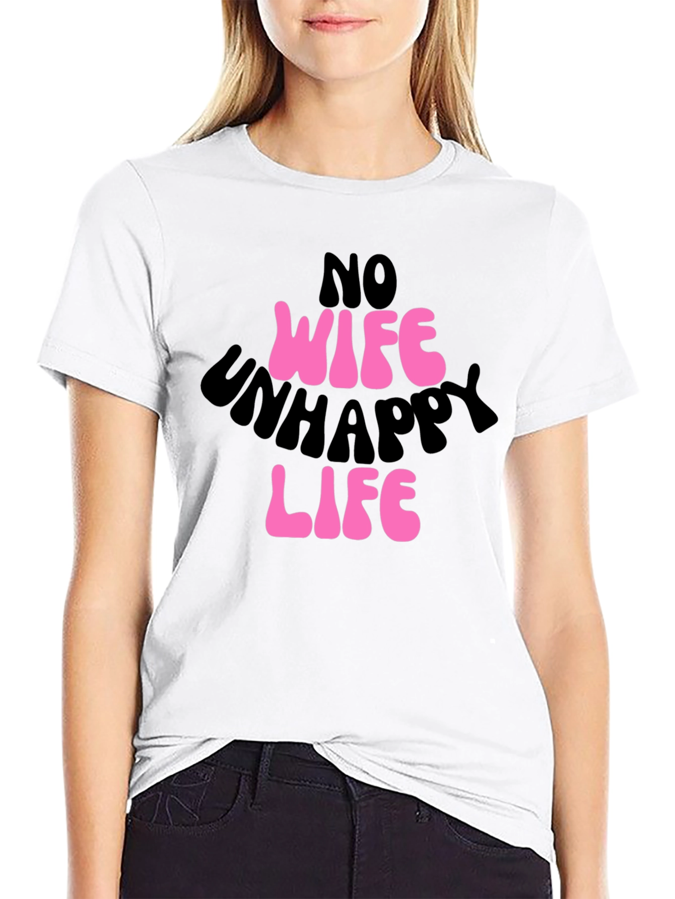 Black No Wife Unhappy Life Graphic Tee view 9