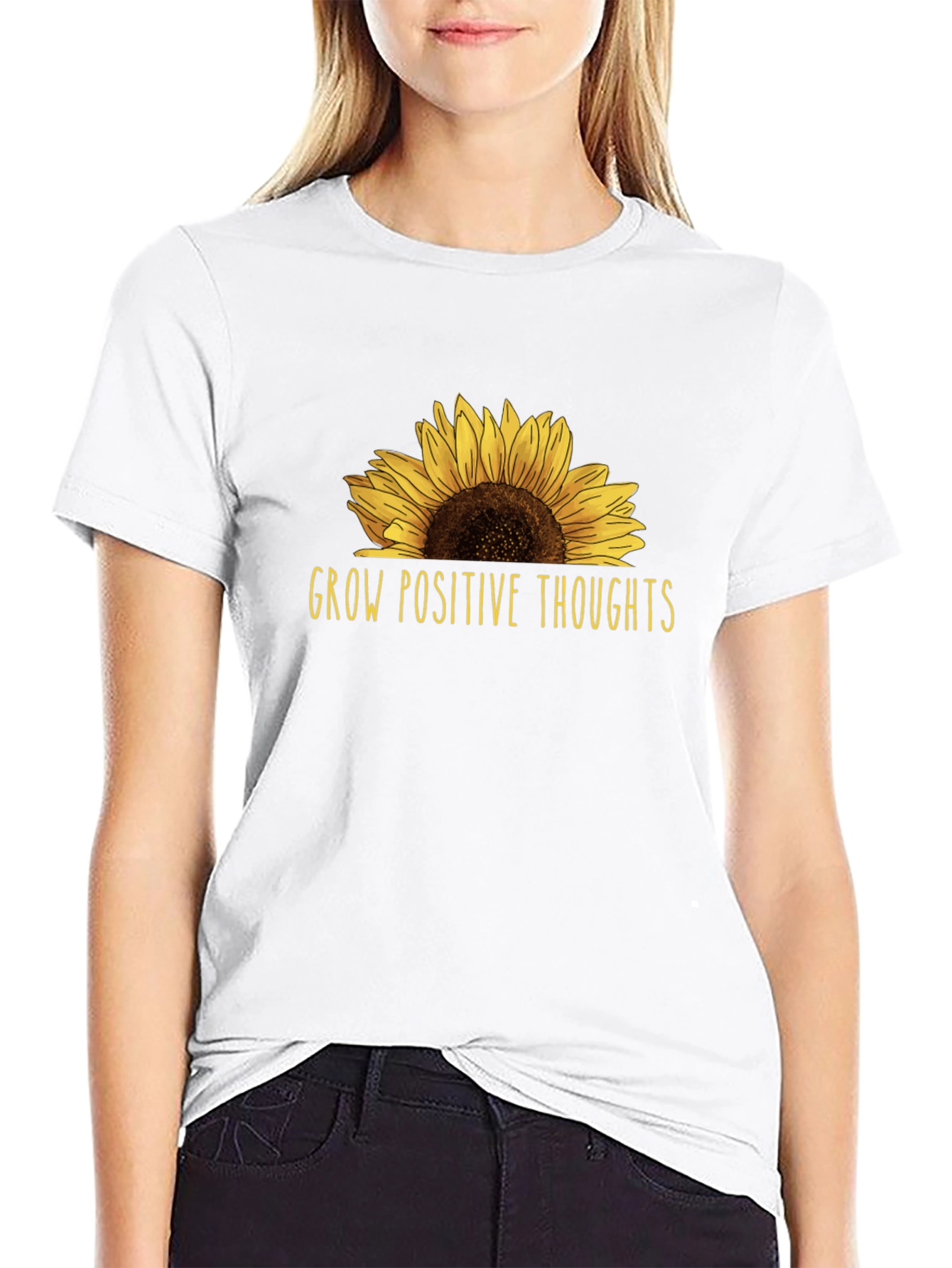 Black Grow Positive Thoughts Sunflower Graphic Tee view 9