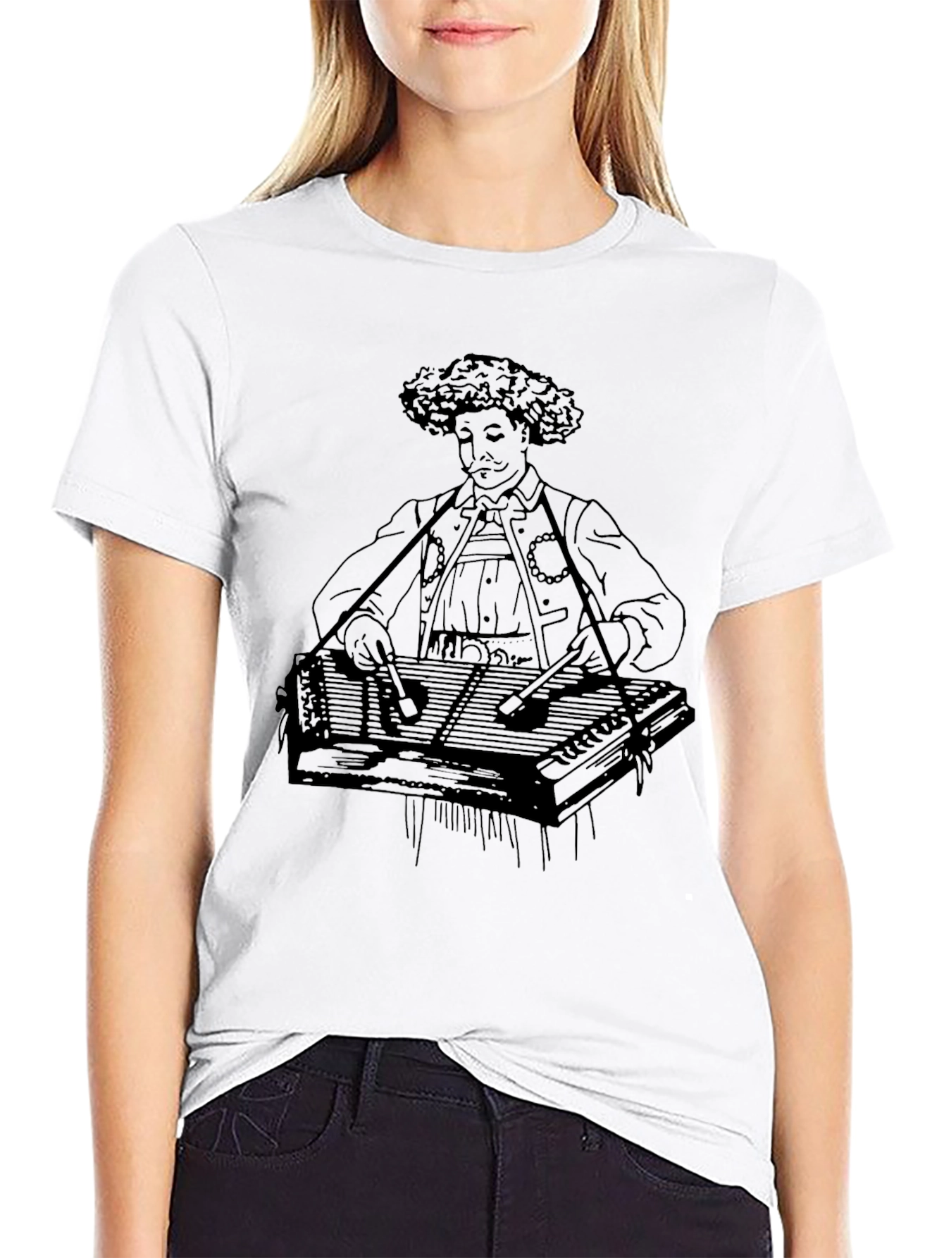 Black Vintage Dulcimer Player Graphic T-Shirt view 9