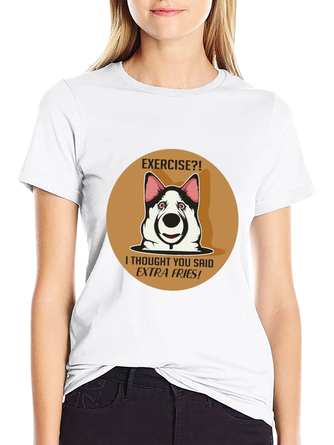 Black Exercise? Extra Fries! Funny Dog T-Shirt view 9