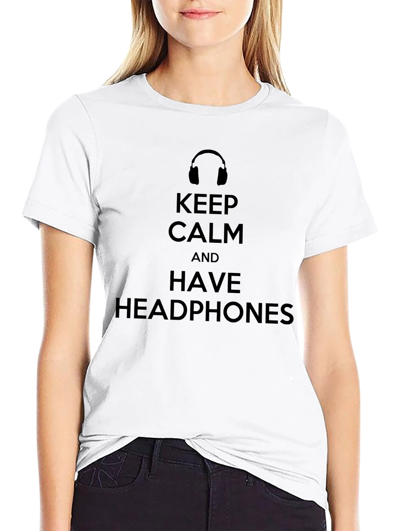 Black Keep Calm and Have Headphones - Graphic T-Shirt view 9