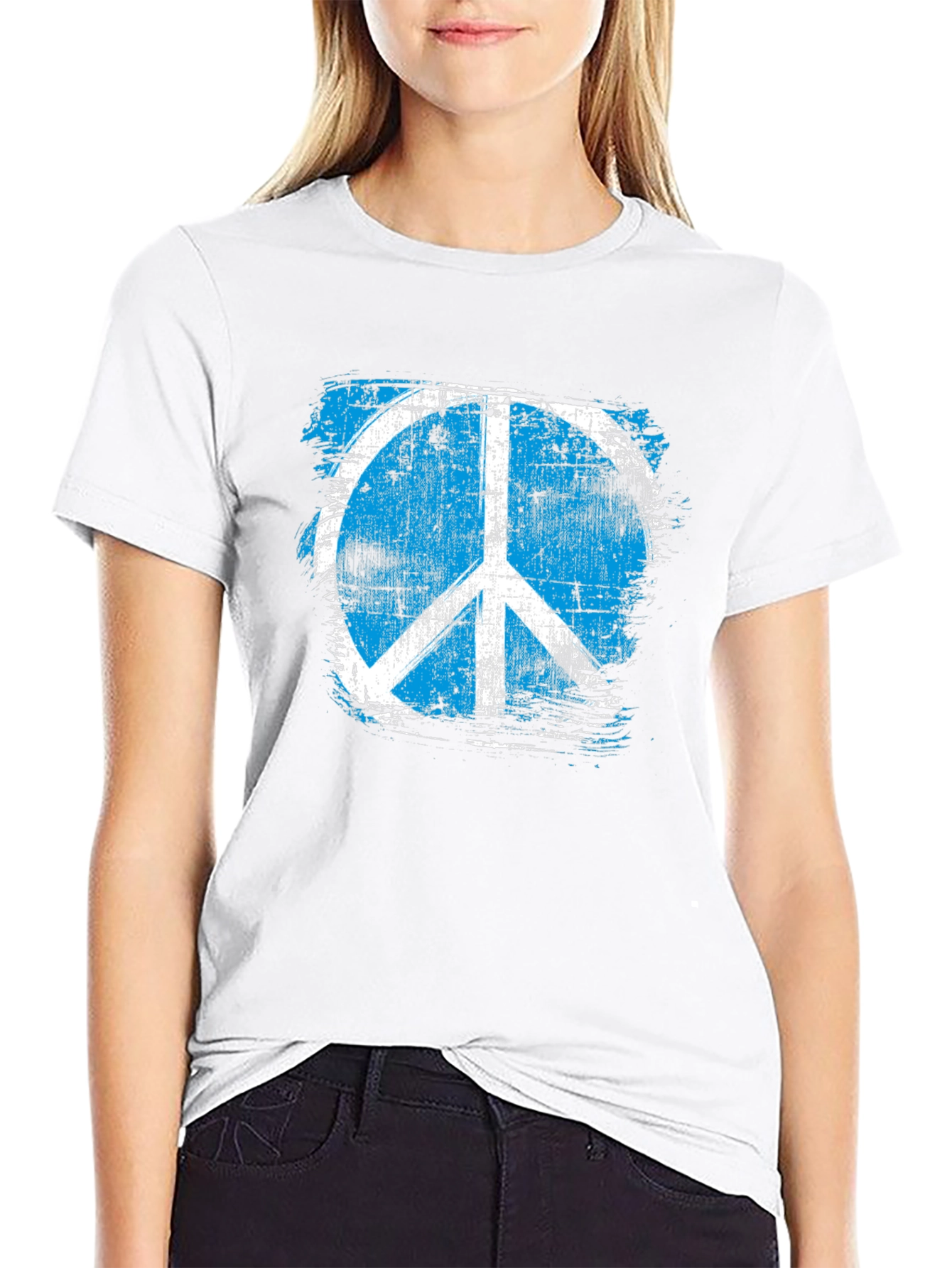 Black Distressed Peace Sign Graphic T-Shirt view 9