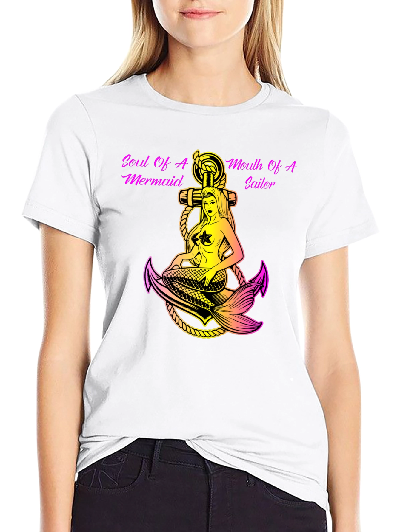 Black Soul of Mermaid, Mouth of Sailor Graphic T-Shirt view 9