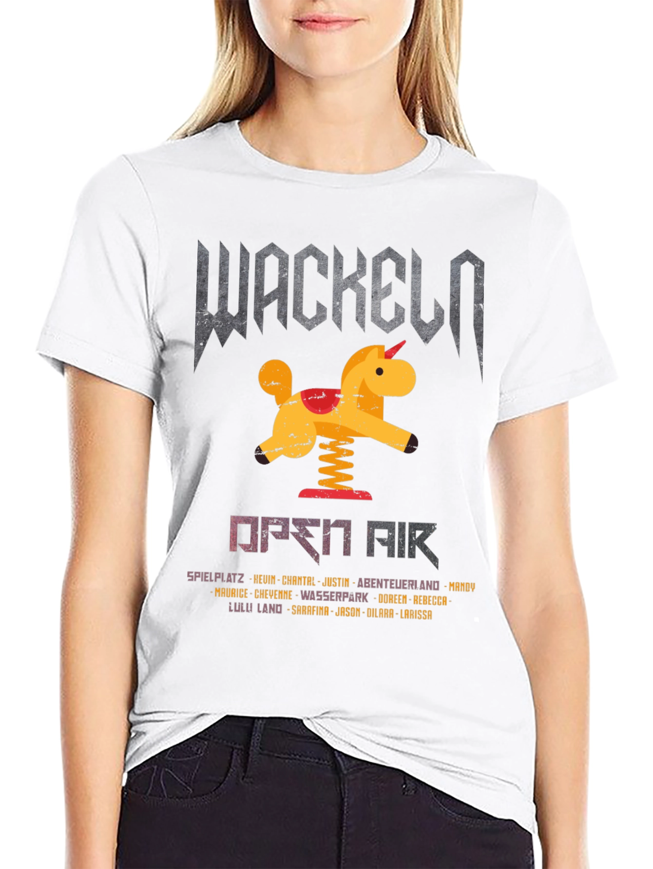 Black Wackeln Open Air T-Shirt, Unicorn Design, Black view 9