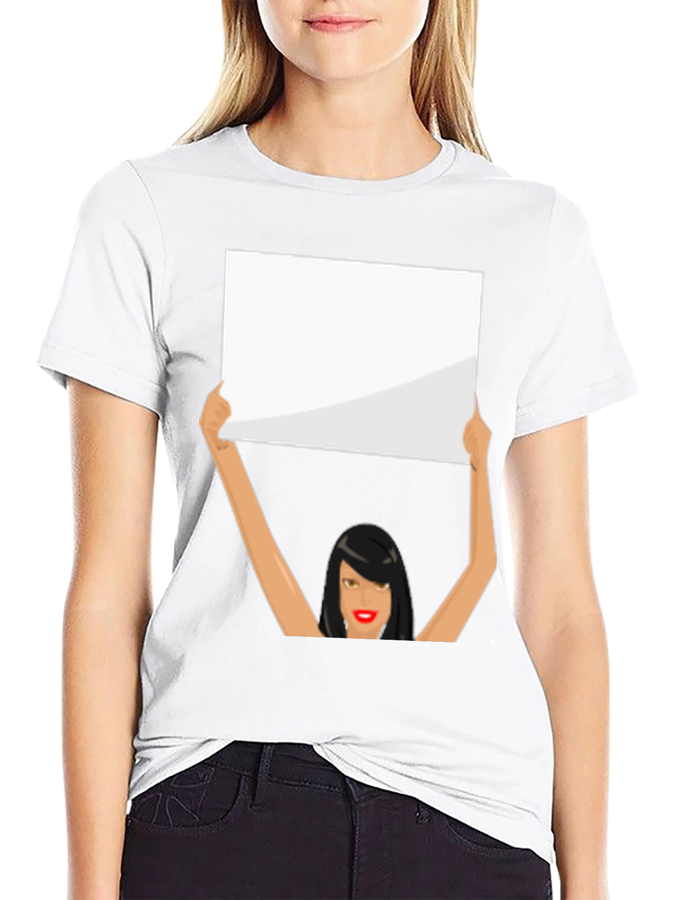 Black Novelty Graphic Tee: Woman Holding Sign view 9