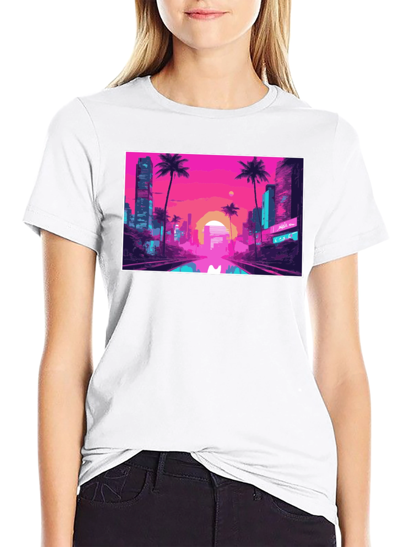 Black Vaporwave City T-Shirt - Retro Aesthetic Tee view 9