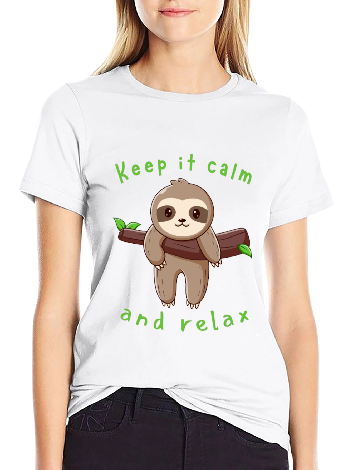 Black Keep Calm Sloth Graphic Tee view 9