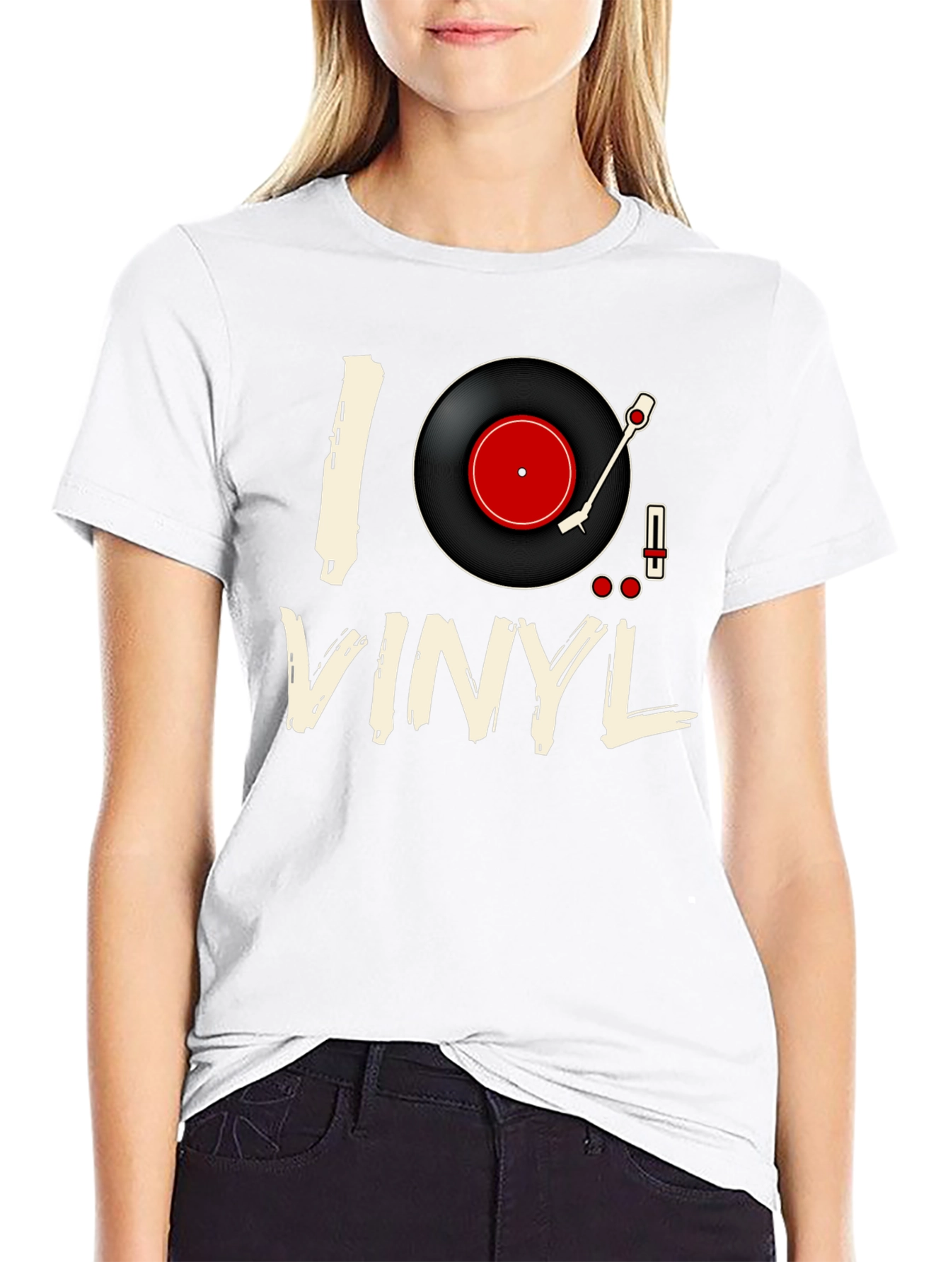 Black I Love Vinyl Black T-Shirt - Music Lover Tee view 9
