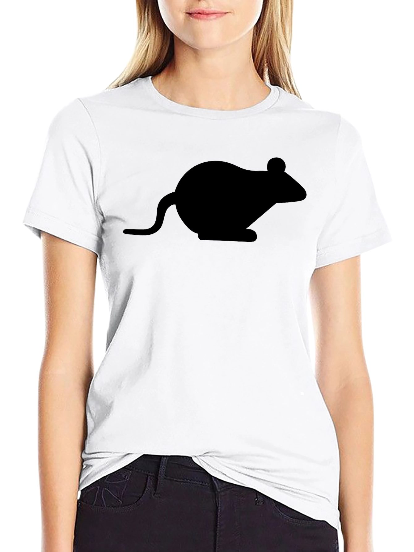 Black Black T-Shirt with Mouse Graphic - Unisex Casual Wear view 9