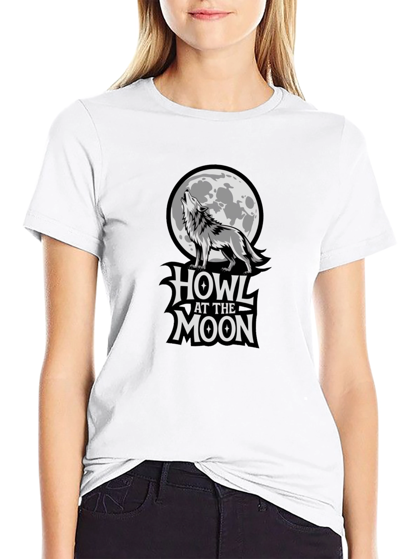 Black Howl at the Moon Graphic Tee - Black Cotton T-Shirt view 9