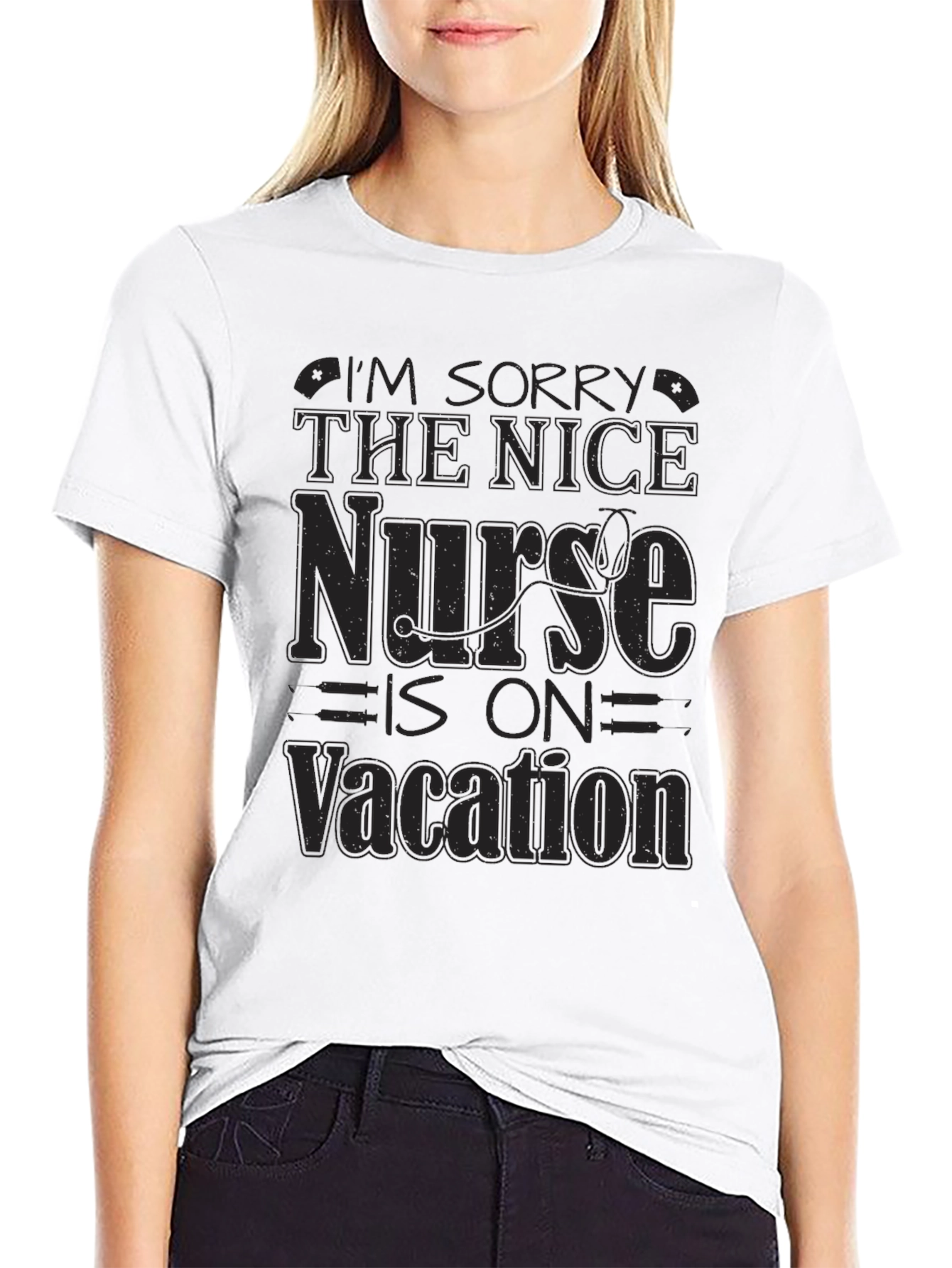 Black Funny Nurse Vacation Graphic T-Shirt - Black view 9