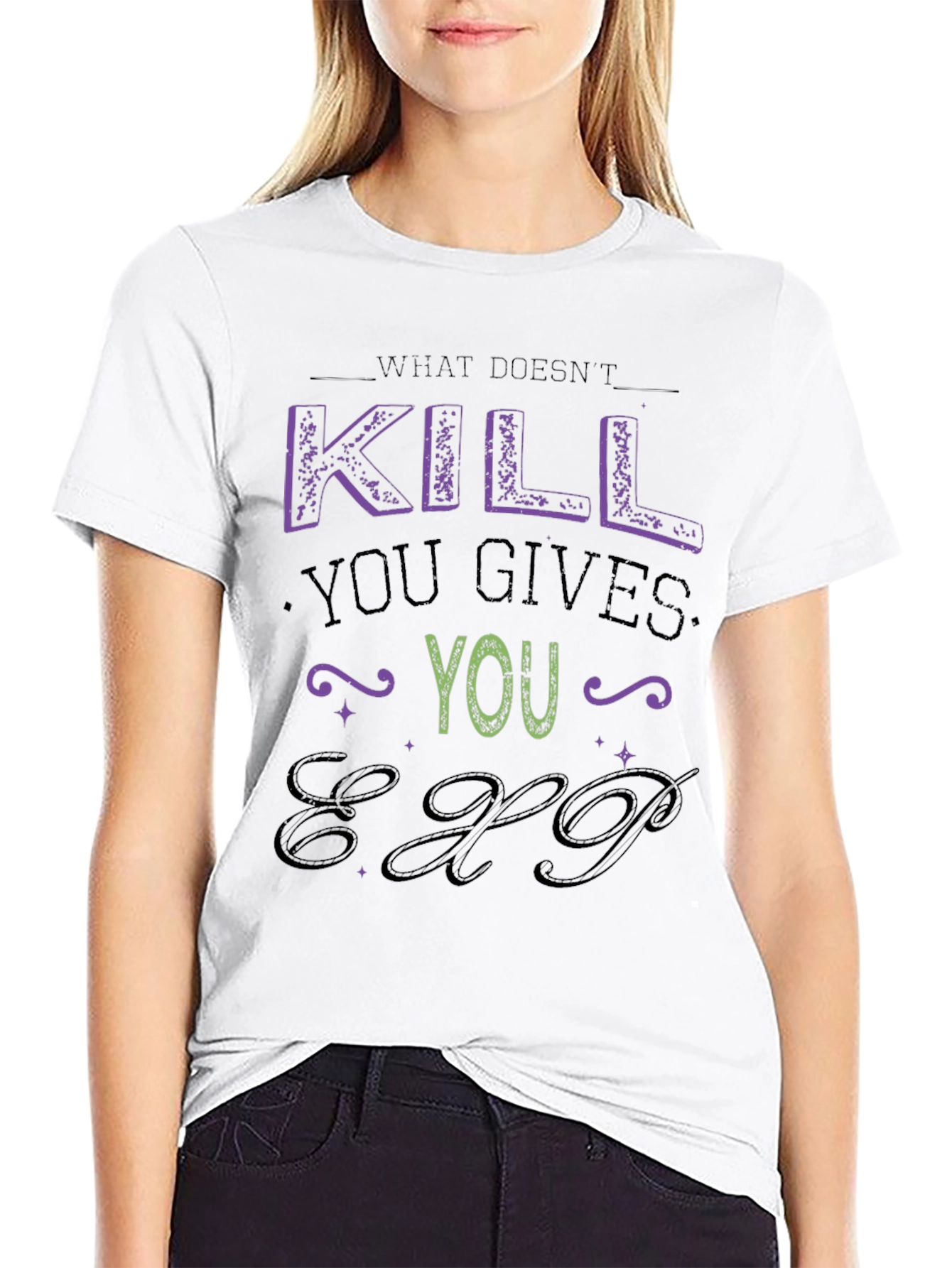 Black What Doesn't Kill You Gives You EXP T-Shirt view 9
