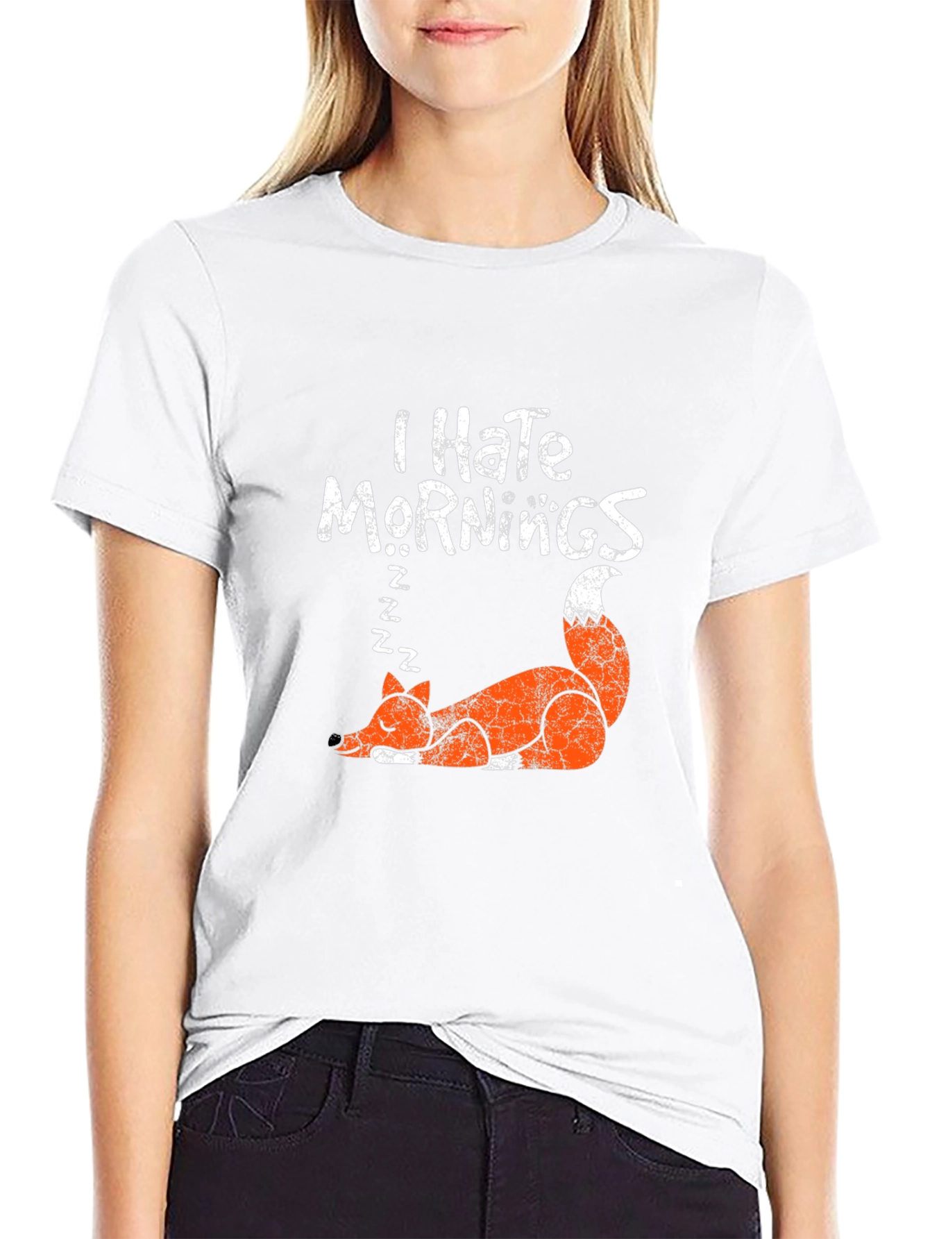 Black I Hate Mornings Fox Graphic T-Shirt view 9