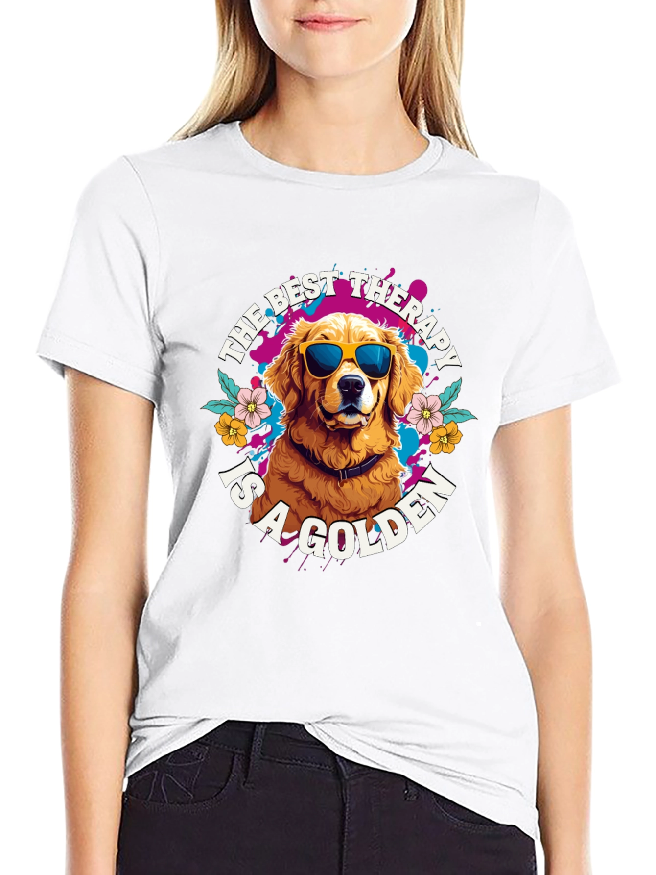 Black Golden Retriever Therapy T-Shirt view 9