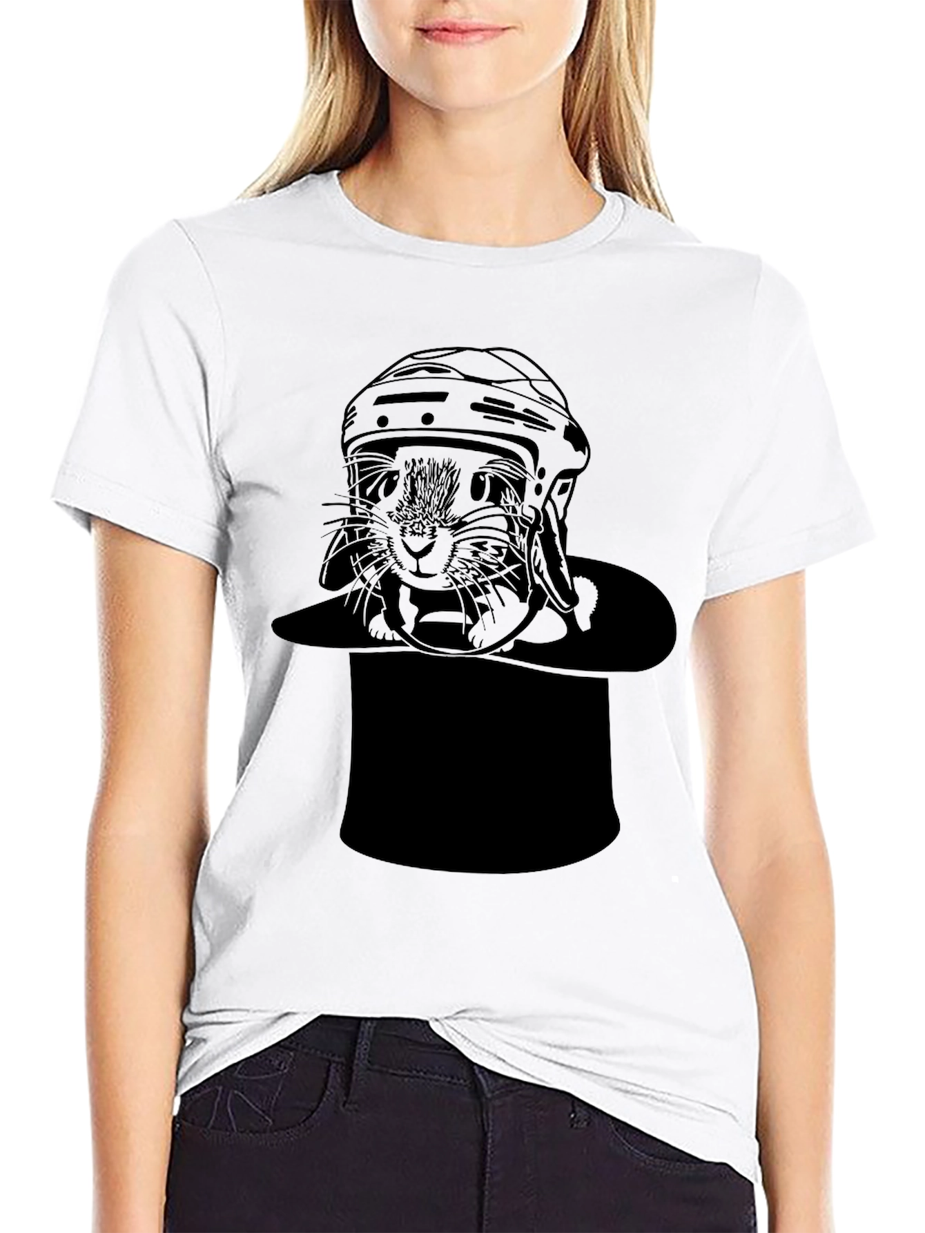 Black Cat Hockey Player Black T-Shirt view 9