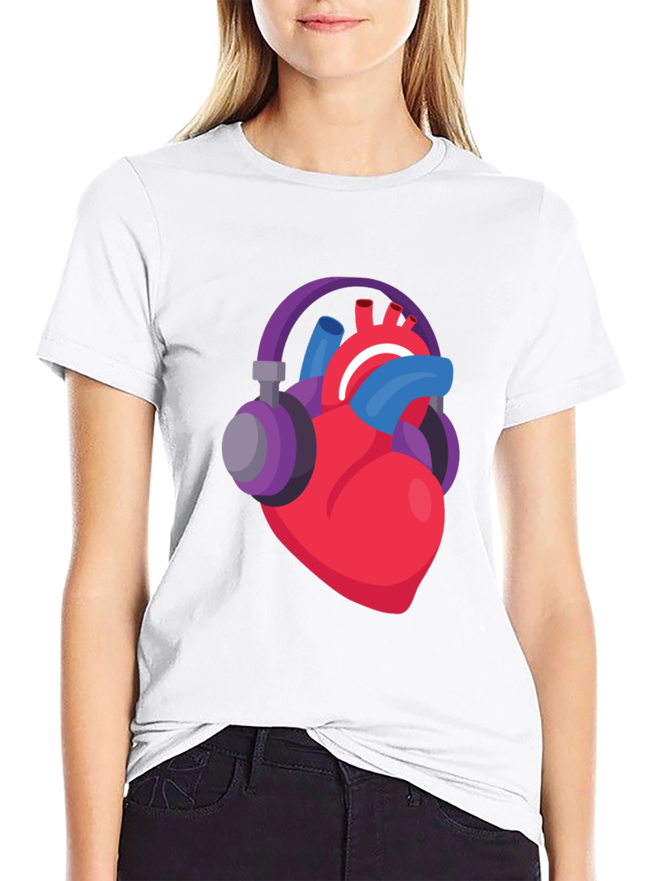 Black Heartbeat Headphones Graphic Tee - Music Lover Shirt view 9