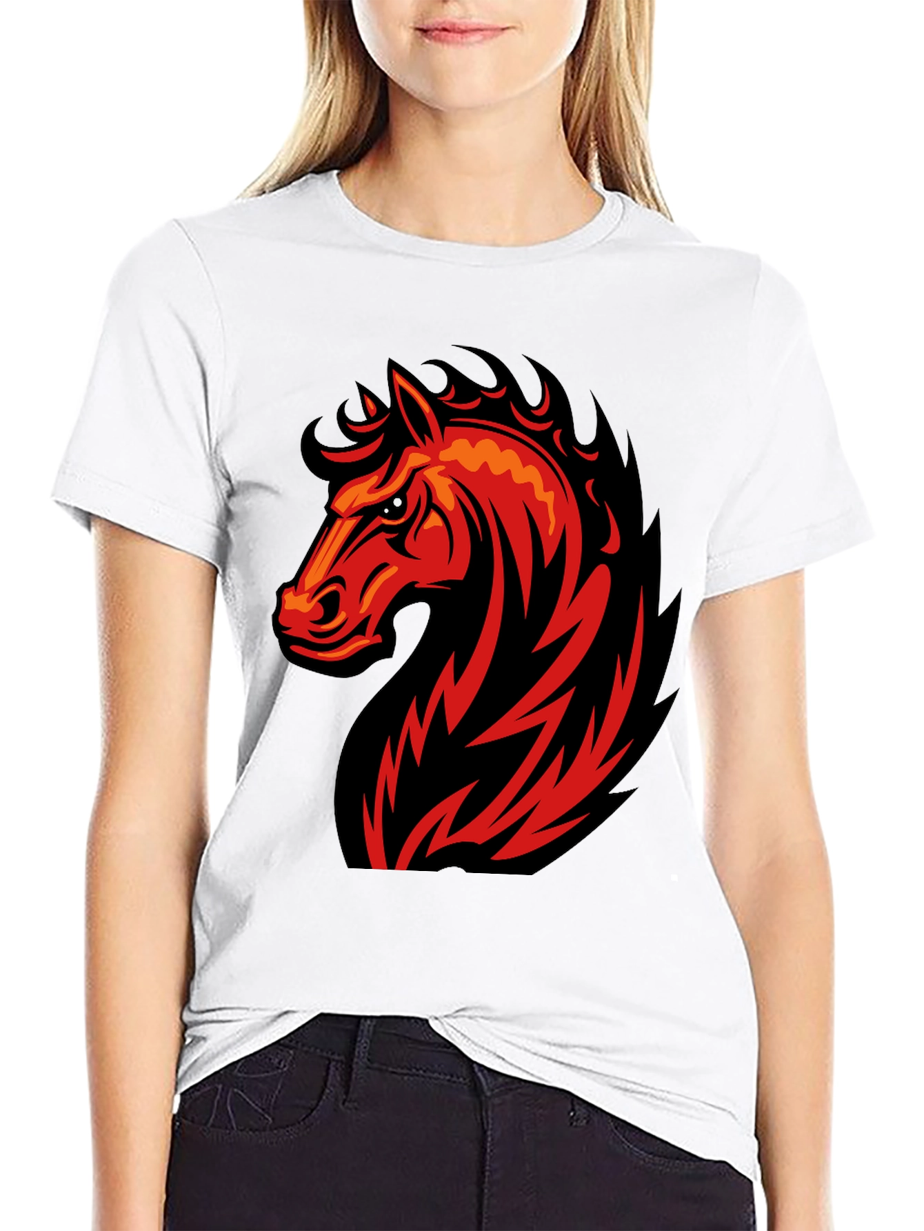 Black Black T-Shirt with Fiery Horse Graphic view 9