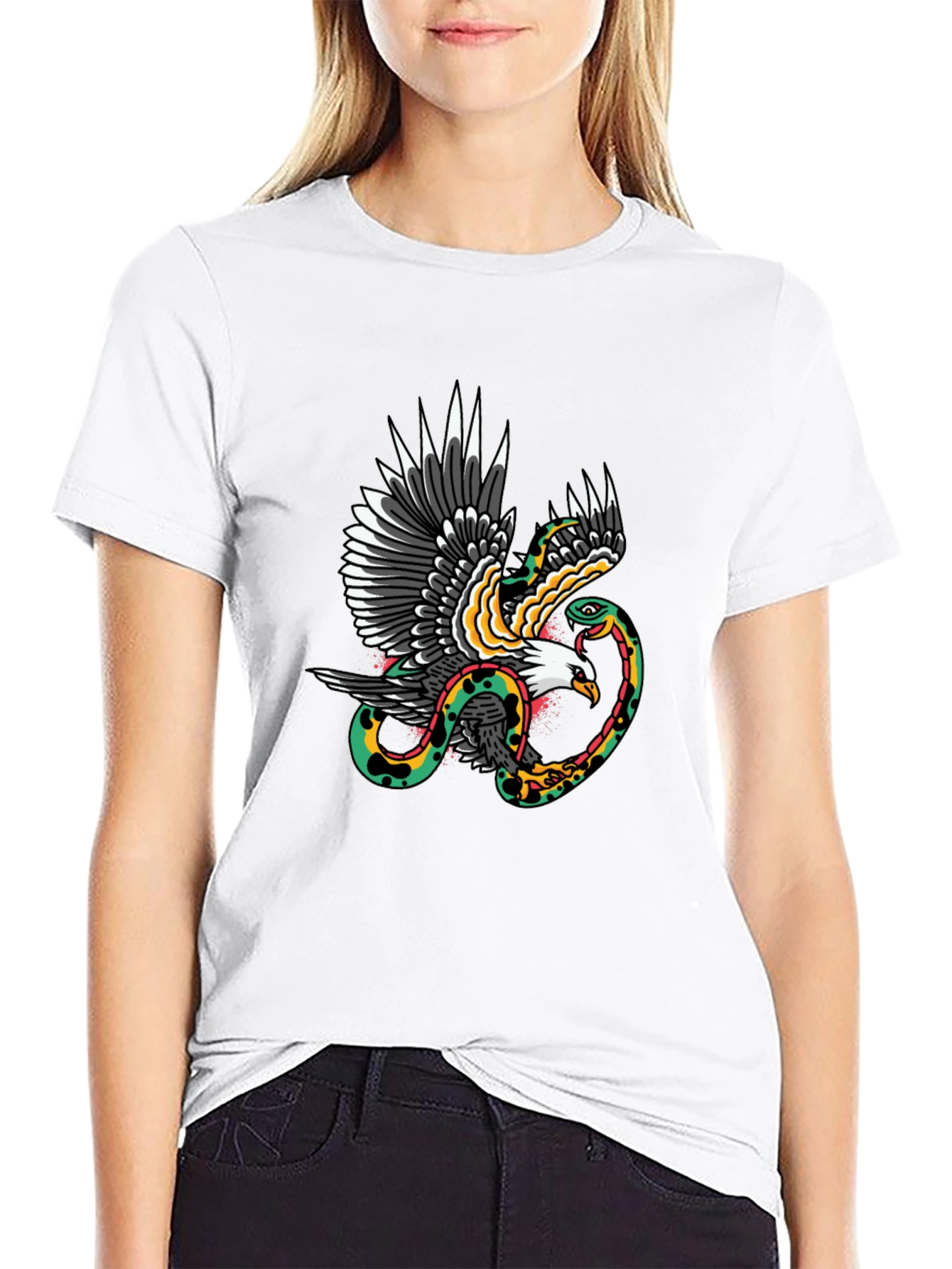 Black Eagle & Snake Graphic Print Black T-Shirt view 9